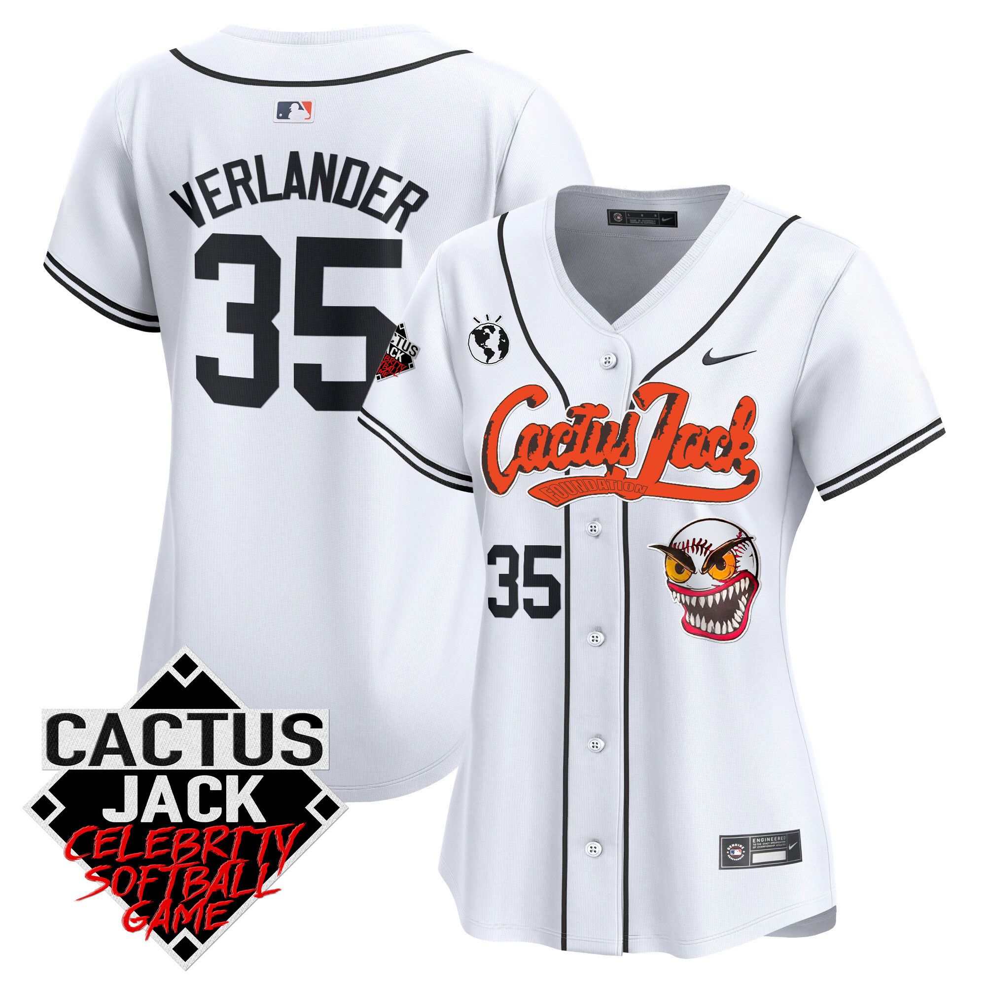 Justin Verlander Women's Houston Astros Cactus Jack Celebrity Softball Game Patch Vapor Premier Limited White Jersey - All Stitched