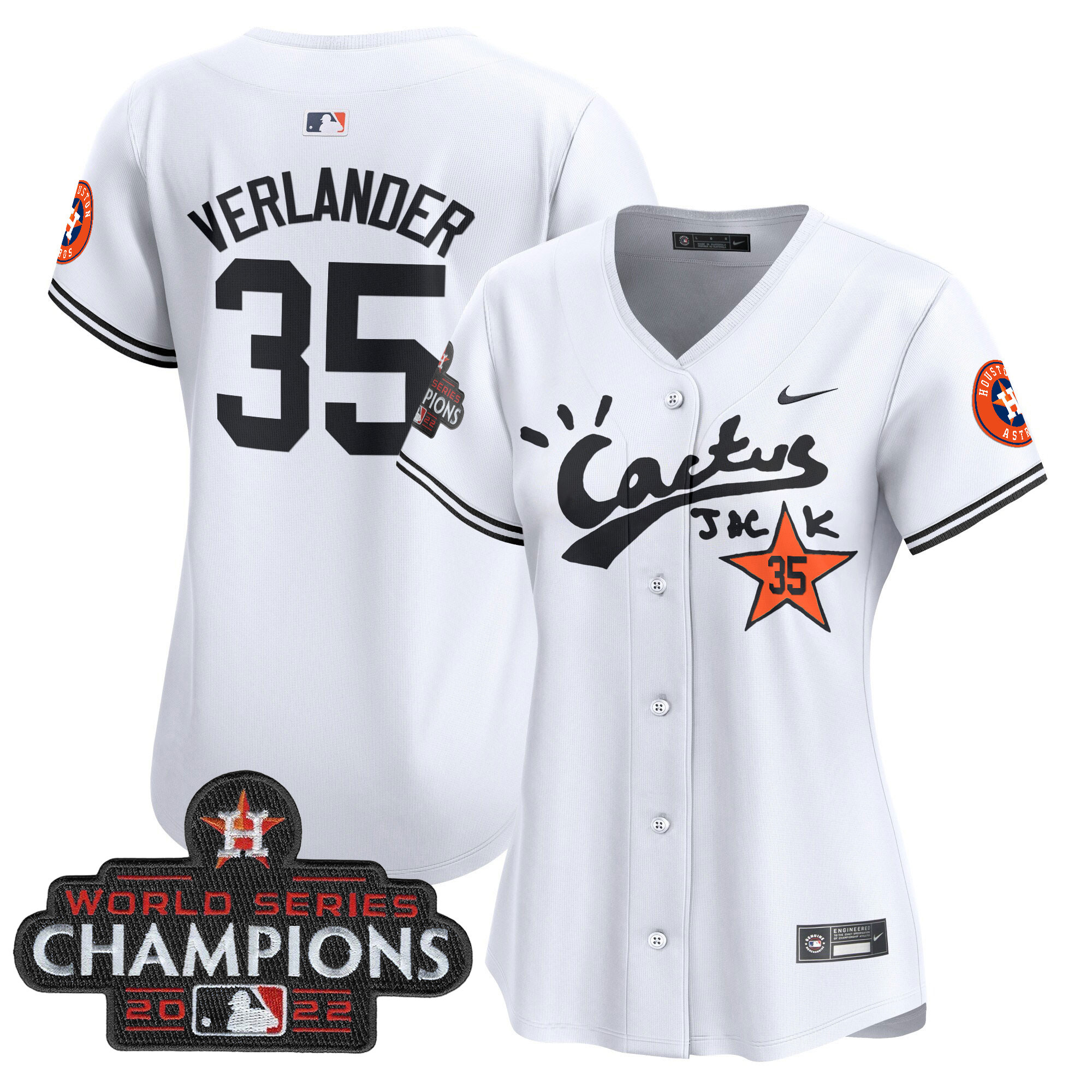 Justin Verlander Women's Houston Astros Cactus Jack Champions Patch Vapor Premier Limited White Jersey - All Stitched
