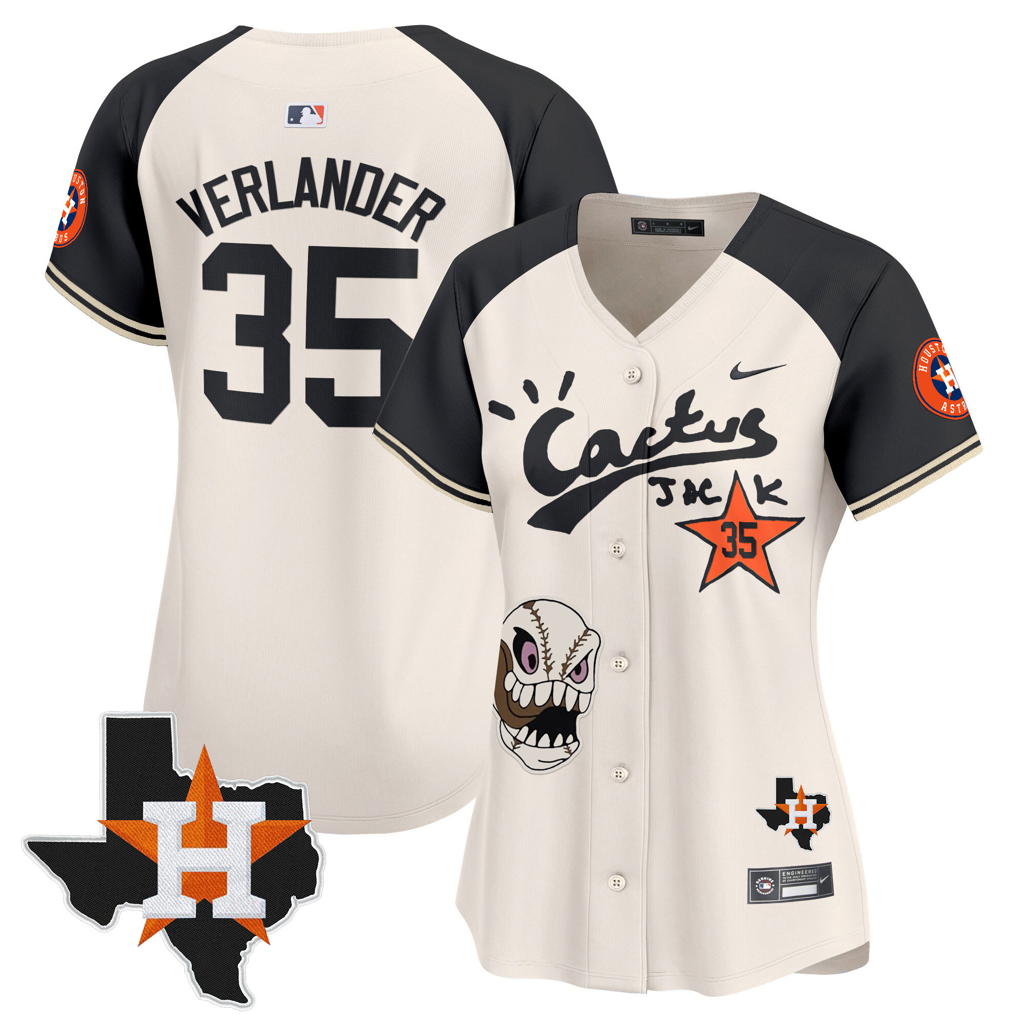 Justin Verlander Women's Houston Astros Cactus Jack Patch Vapor Premier Limited Cream Alternate Jersey - All Stitched