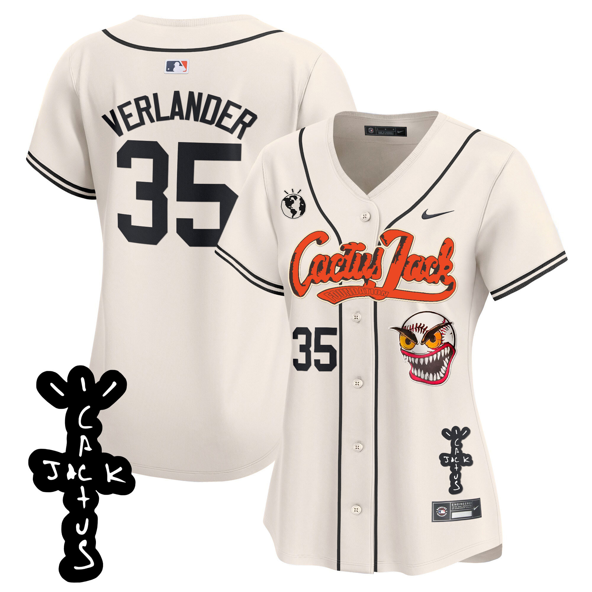 Justin Verlander Women's Houston Astros Cactus Jack Patch Vapor Premier Limited Cream Jersey - All Stitched