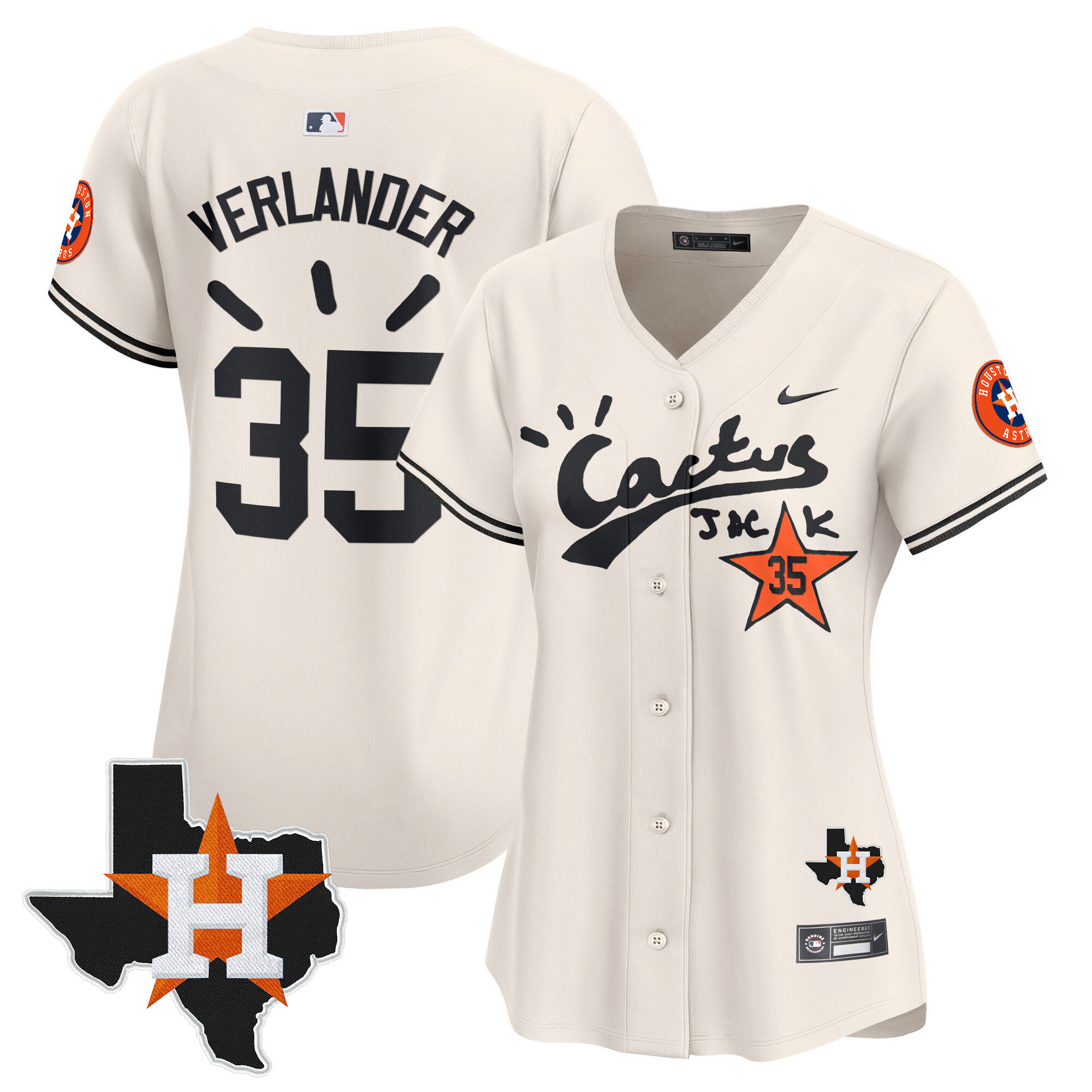 Justin Verlander Women's Houston Astros Cactus Jack Patch Vapor Premier Limited V10 Cream Jersey - All Stitched