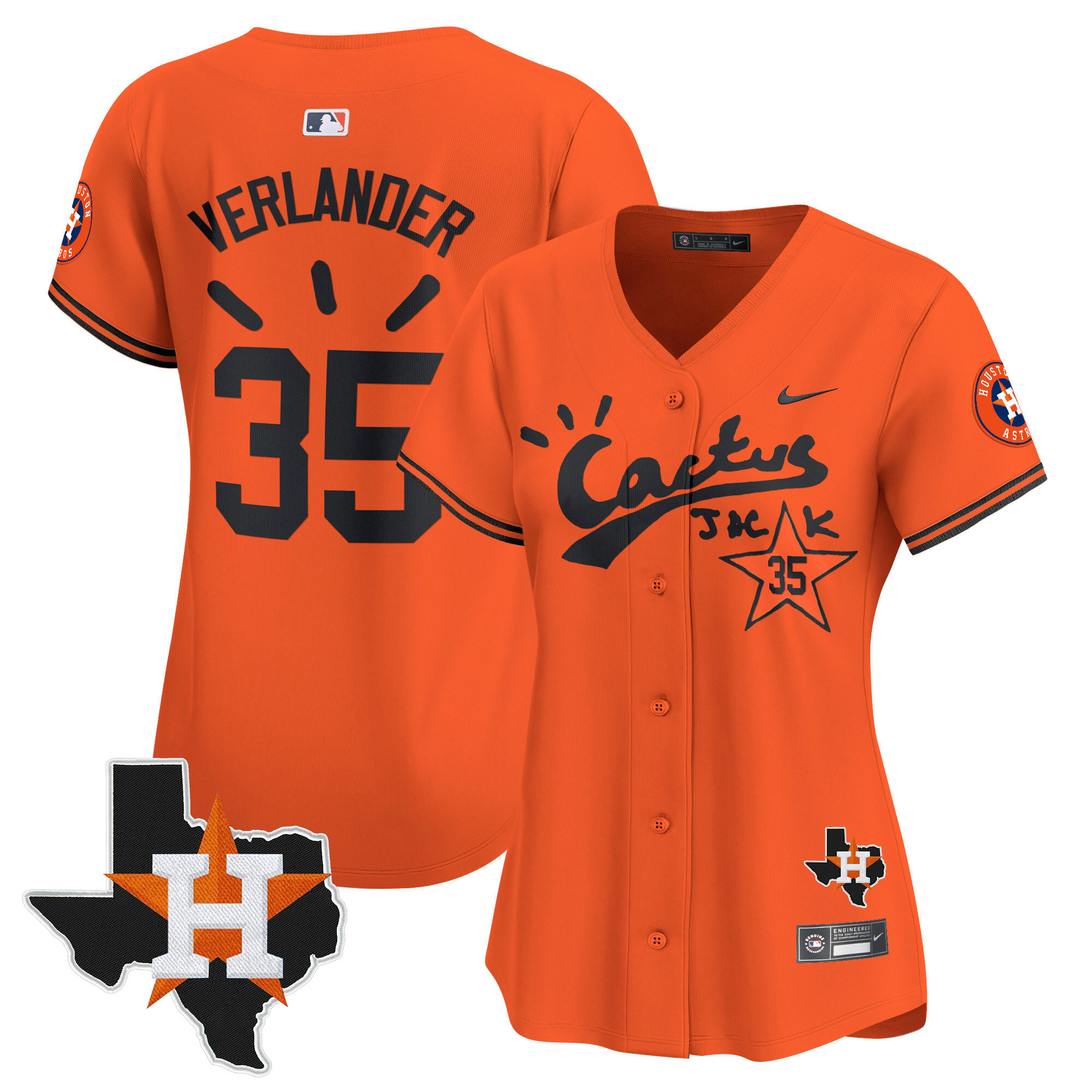 Justin Verlander Women's Houston Astros Cactus Jack Patch Vapor Premier Limited V10 Orange Jersey - All Stitched