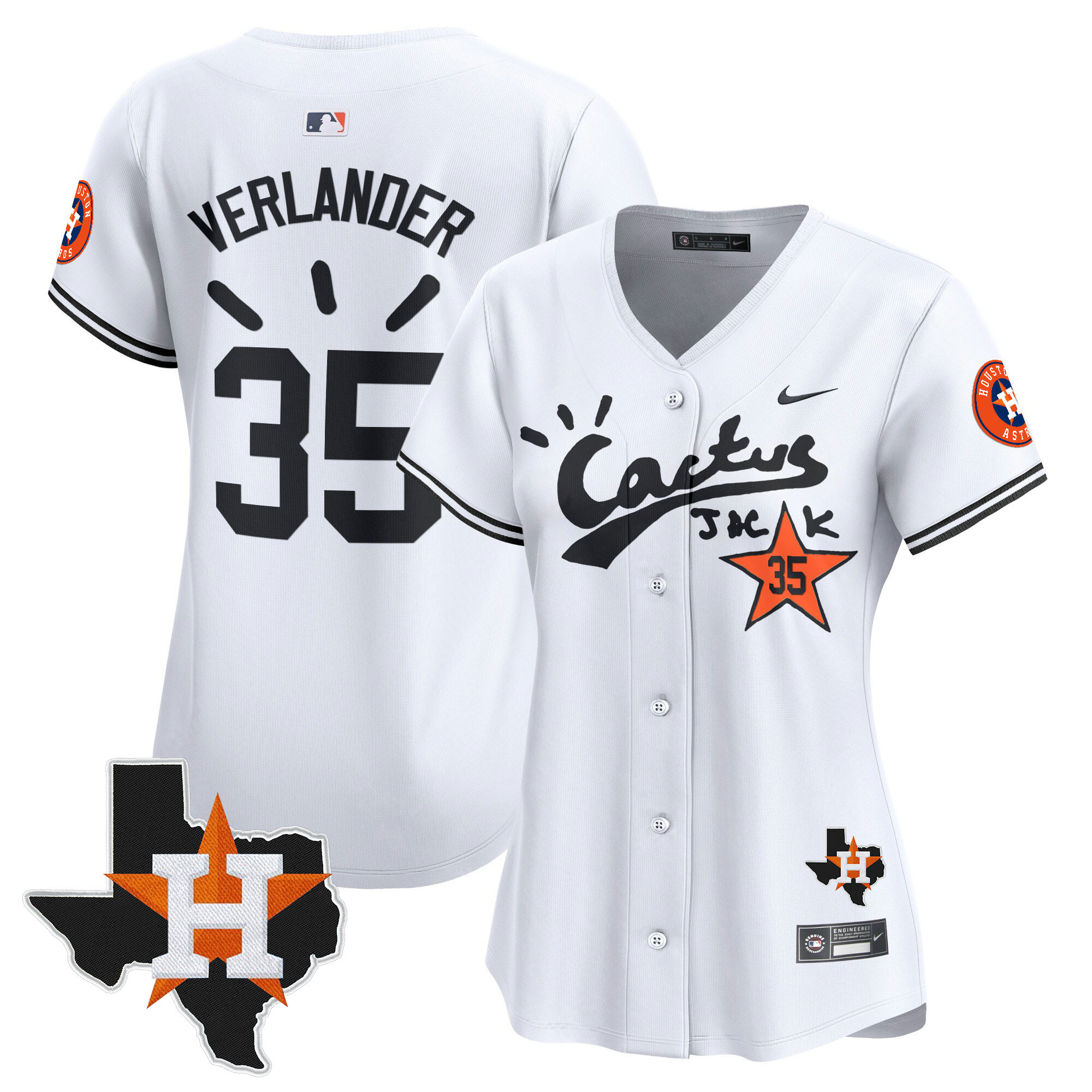 Justin Verlander Women's Houston Astros Cactus Jack Patch Vapor Premier Limited V10 White Jersey - All Stitched