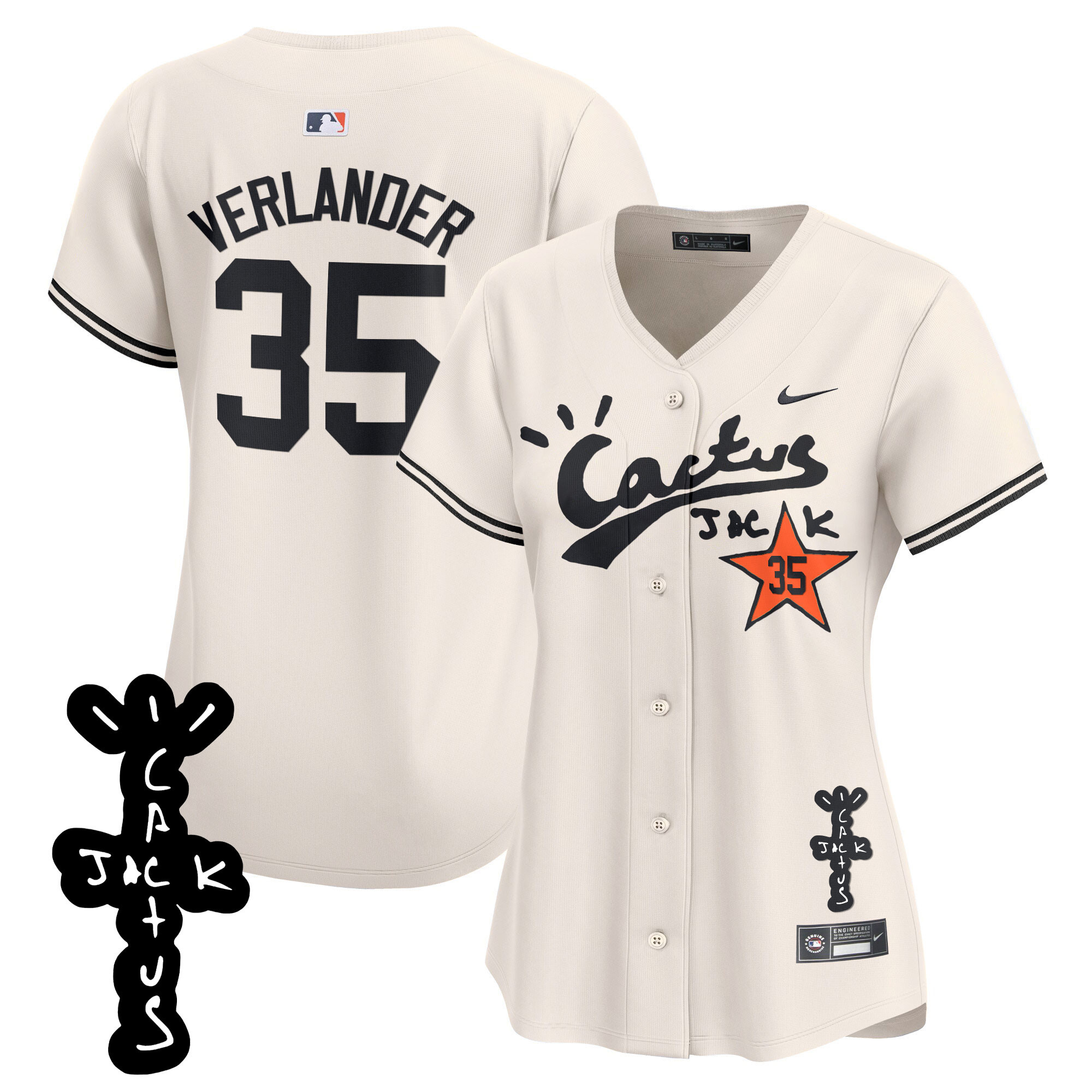 Justin Verlander Women's Houston Astros Cactus Jack Patch Vapor Premier Limited V2 Cream Jersey - All Stitched
