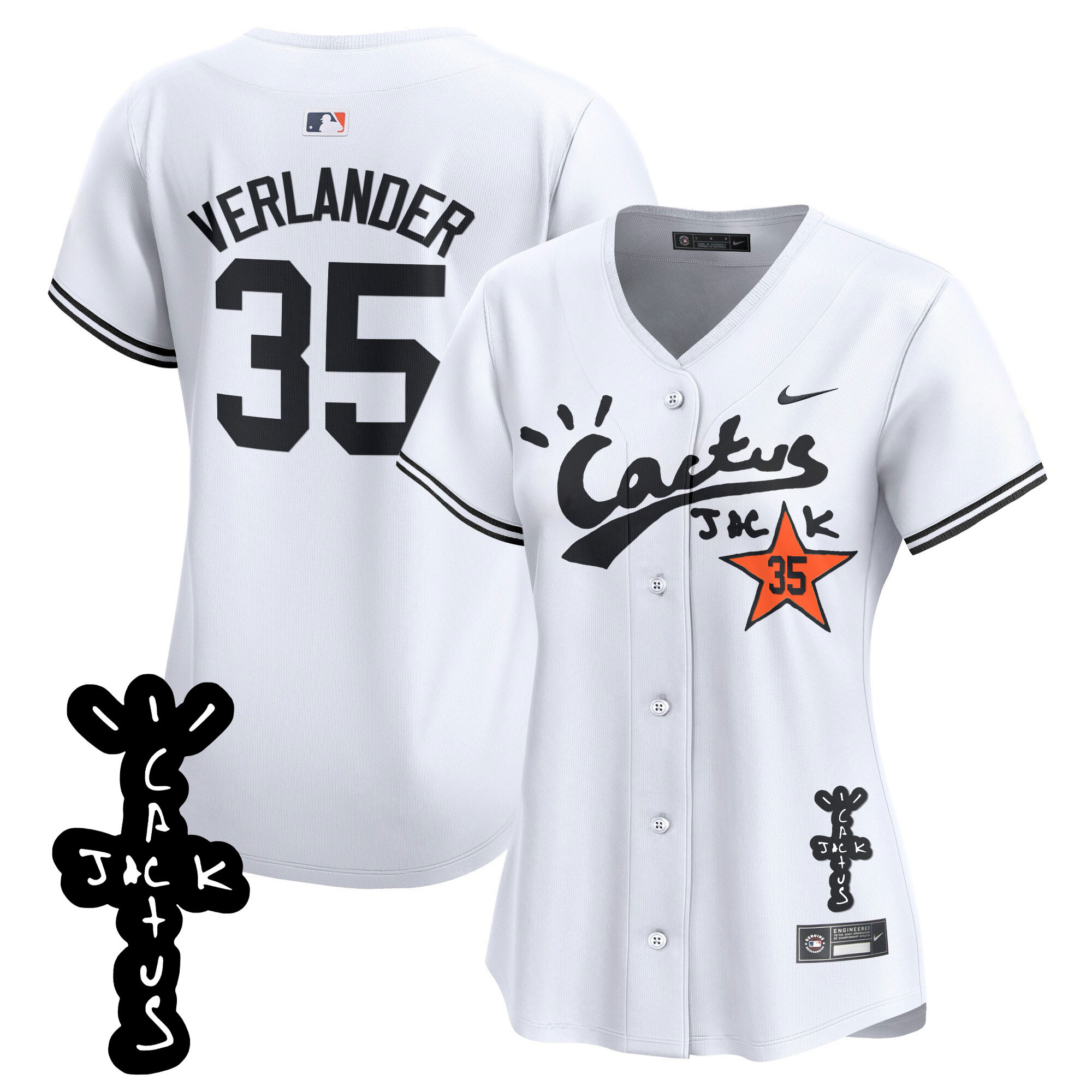 Justin Verlander Women's Houston Astros Cactus Jack Patch Vapor Premier Limited V2 White Jersey - All Stitched