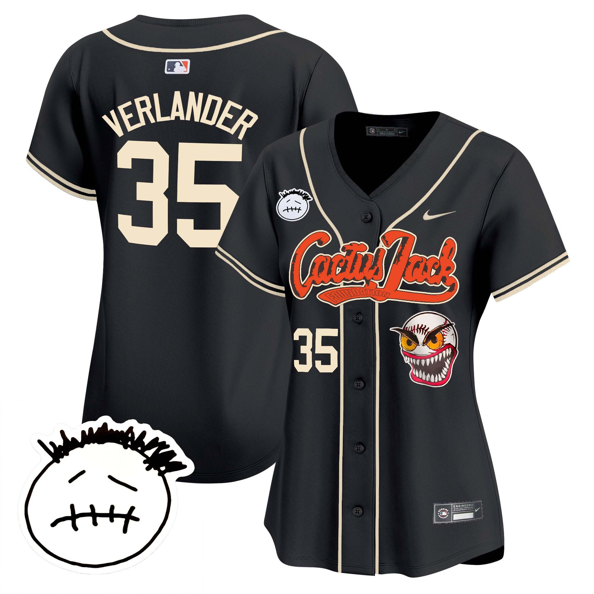 Justin Verlander Women's Houston Astros Cactus Jack Patch Vapor Premier Limited V3 Black Jersey - All Stitched