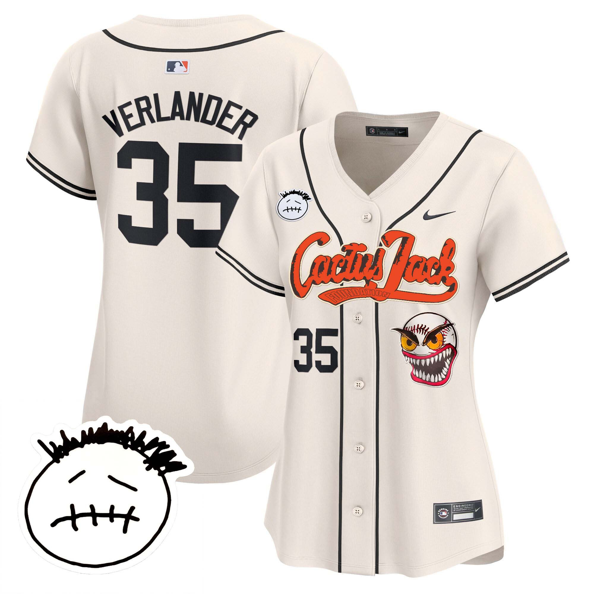 Justin Verlander Women's Houston Astros Cactus Jack Patch Vapor Premier Limited V3 Cream Jersey - All Stitched