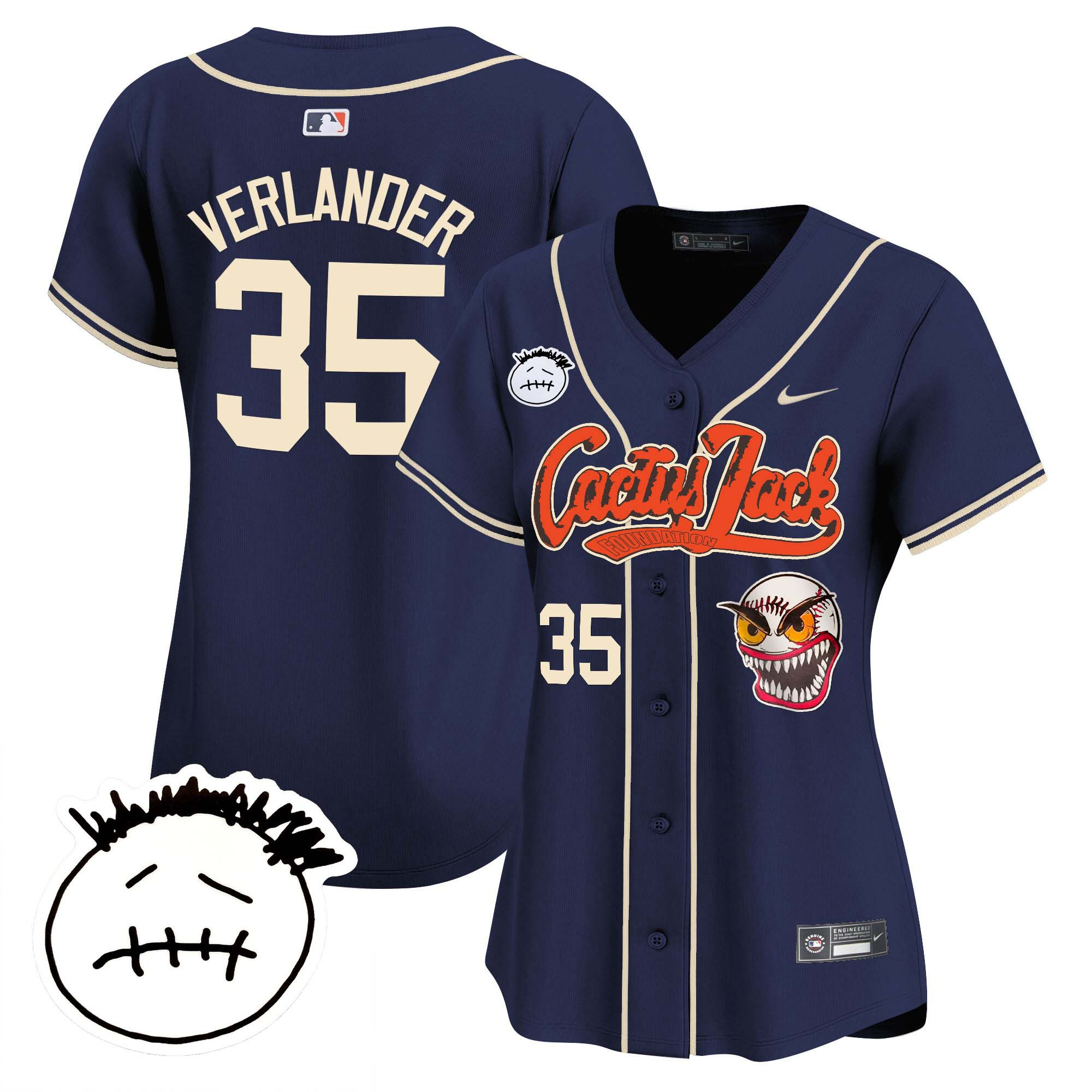 Justin Verlander Women's Houston Astros Cactus Jack Patch Vapor Premier Limited V3 Navy Jersey - All Stitched