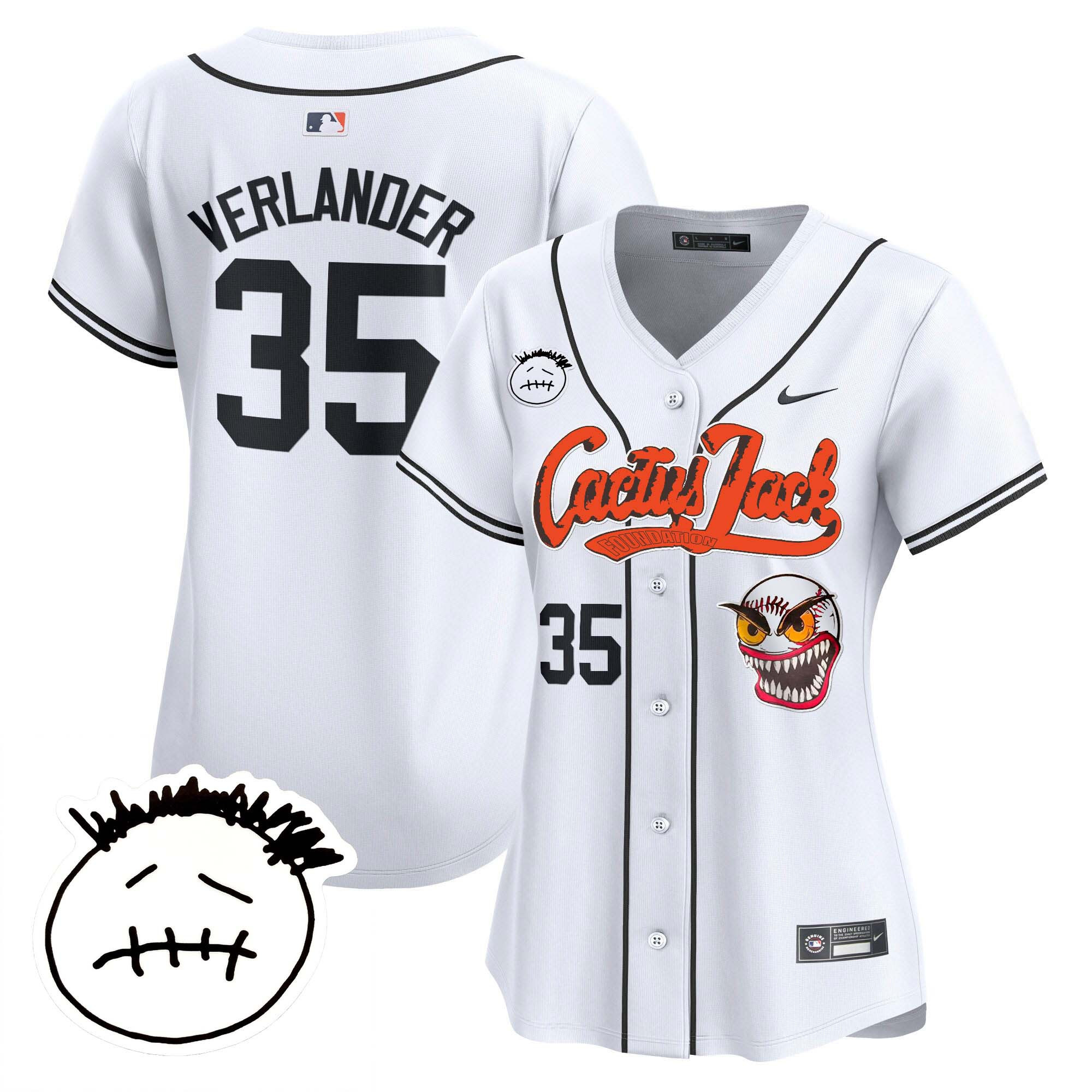 Justin Verlander Women's Houston Astros Cactus Jack Patch Vapor Premier Limited V3 White Jersey - All Stitched