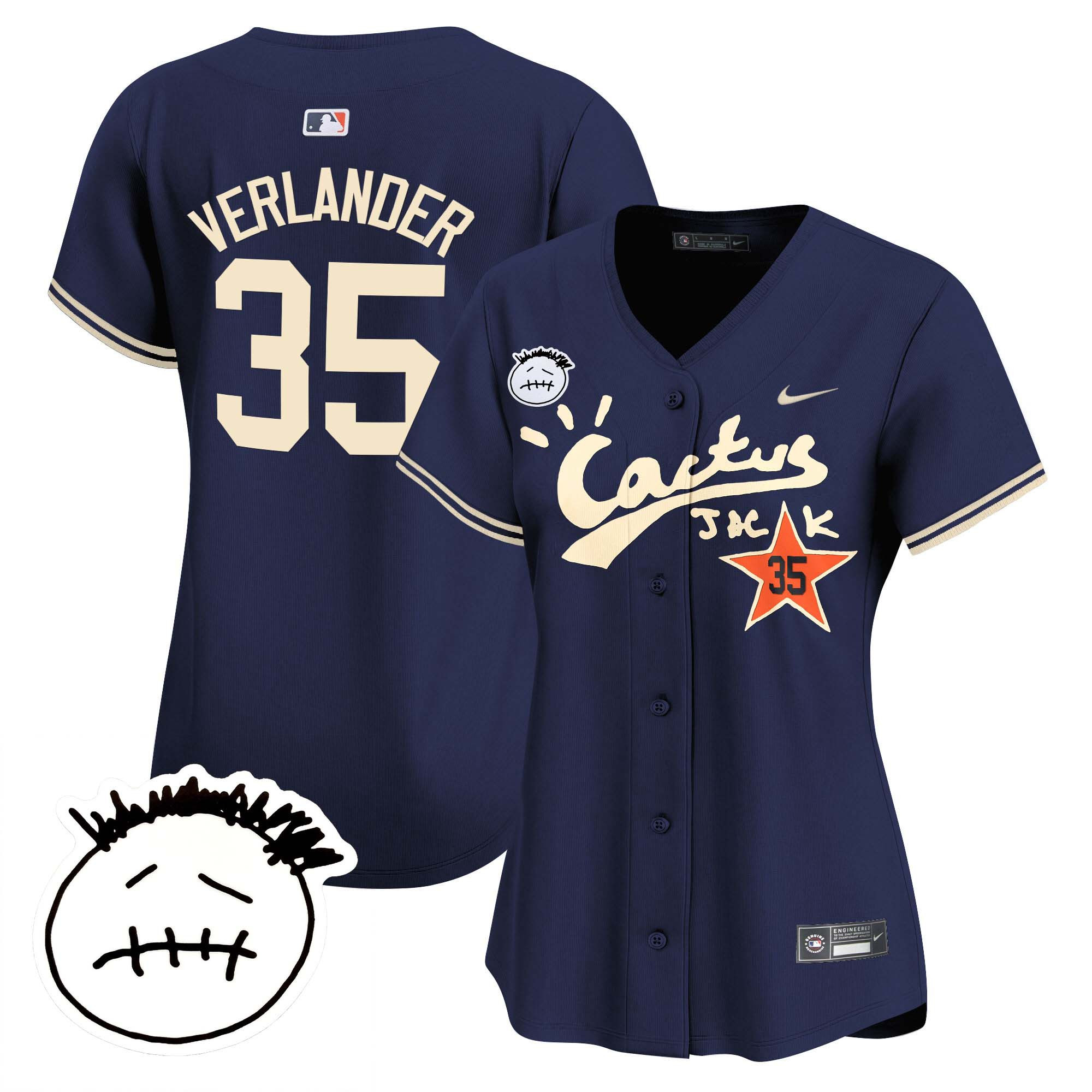 Justin Verlander Women's Houston Astros Cactus Jack Patch Vapor Premier Limited V4 Navy Jersey - All Stitched