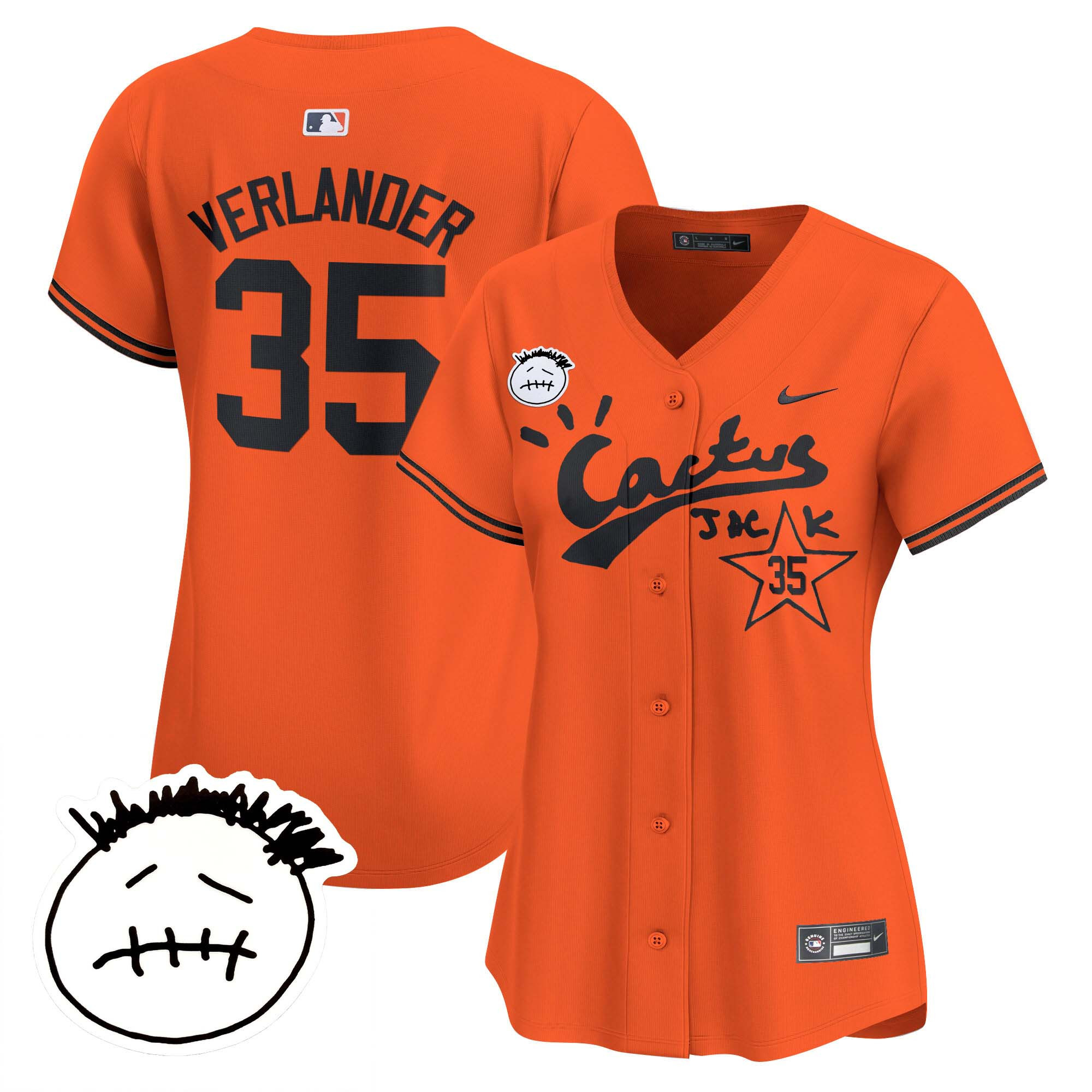 Justin Verlander Women's Houston Astros Cactus Jack Patch Vapor Premier Limited V4 Orange Jersey - All Stitched