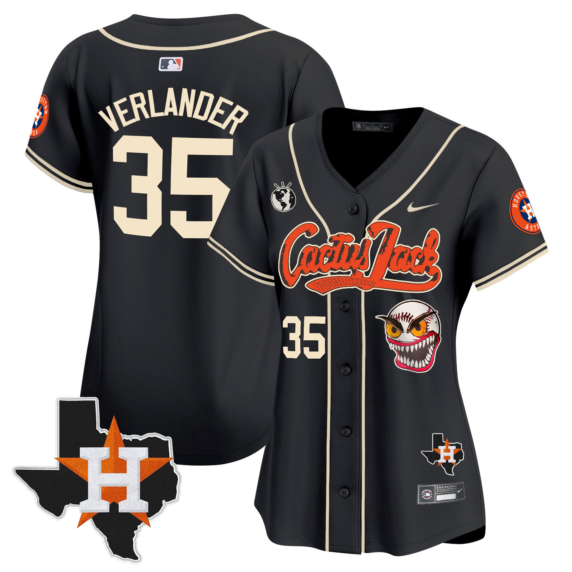 Justin Verlander Women's Houston Astros Cactus Jack Patch Vapor Premier Limited V6 Black Jersey - All Stitched