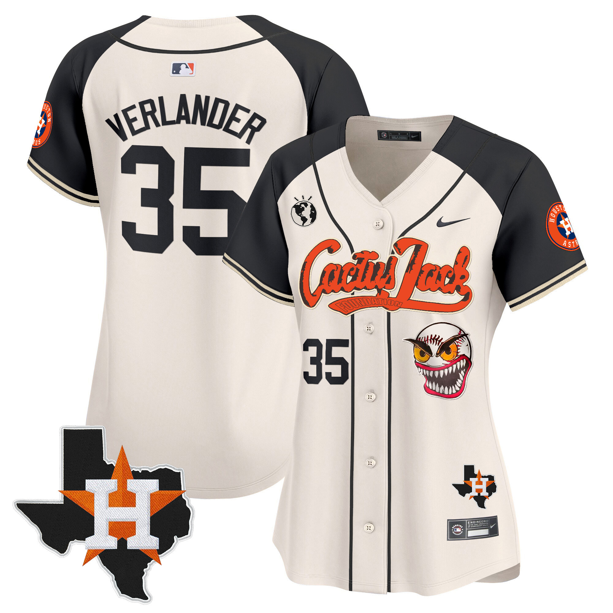 Justin Verlander Women's Houston Astros Cactus Jack Patch Vapor Premier Limited V6 Cream Alternate Jersey - All Stitched