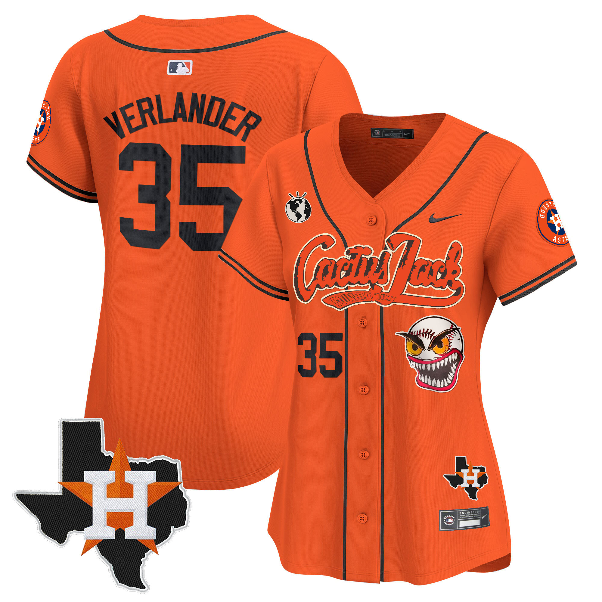 Justin Verlander Women's Houston Astros Cactus Jack Patch Vapor Premier Limited V6 Orange Jersey - All Stitched