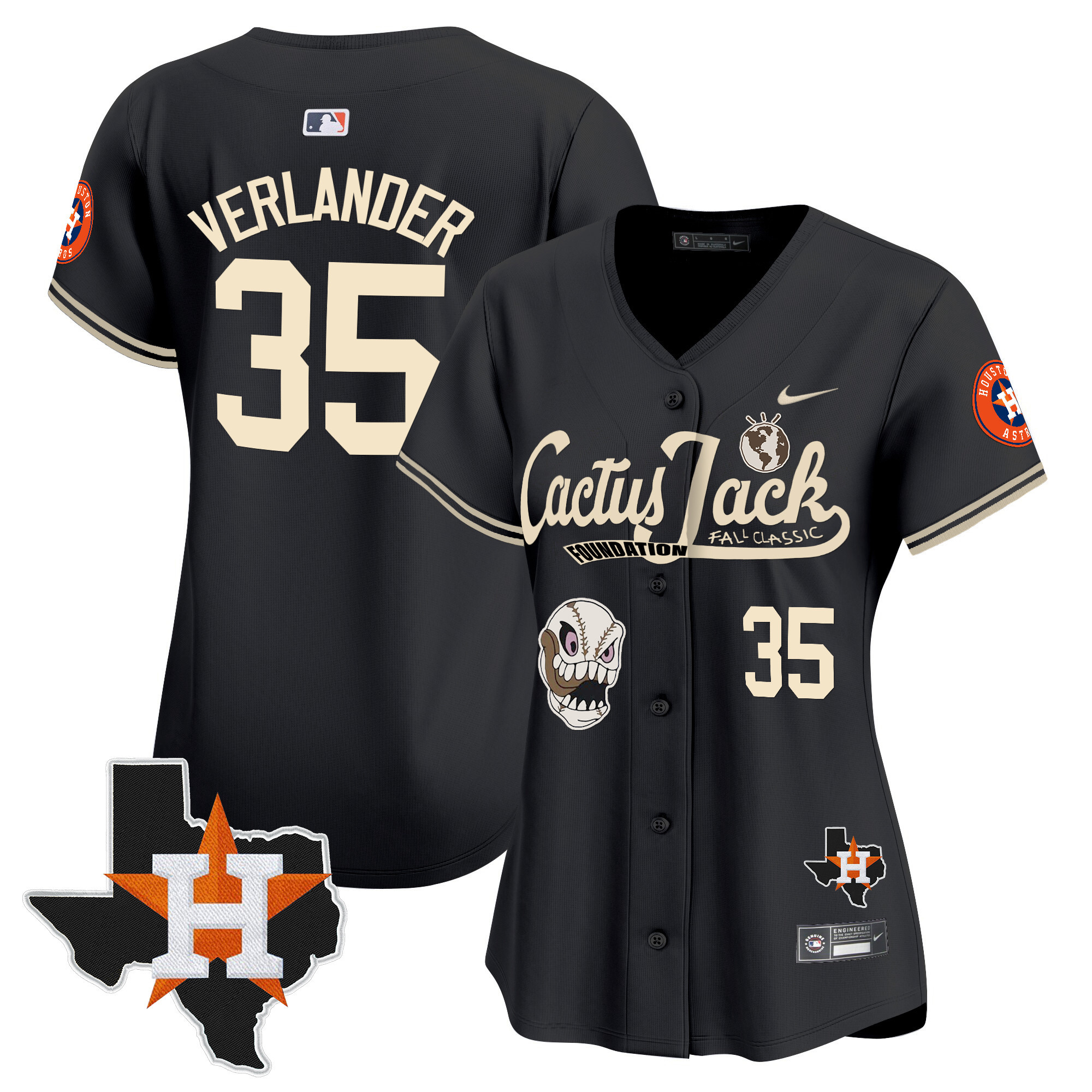 Justin Verlander Women's Houston Astros Cactus Jack Patch Vapor Premier Limited V8 Black Jersey - All Stitched