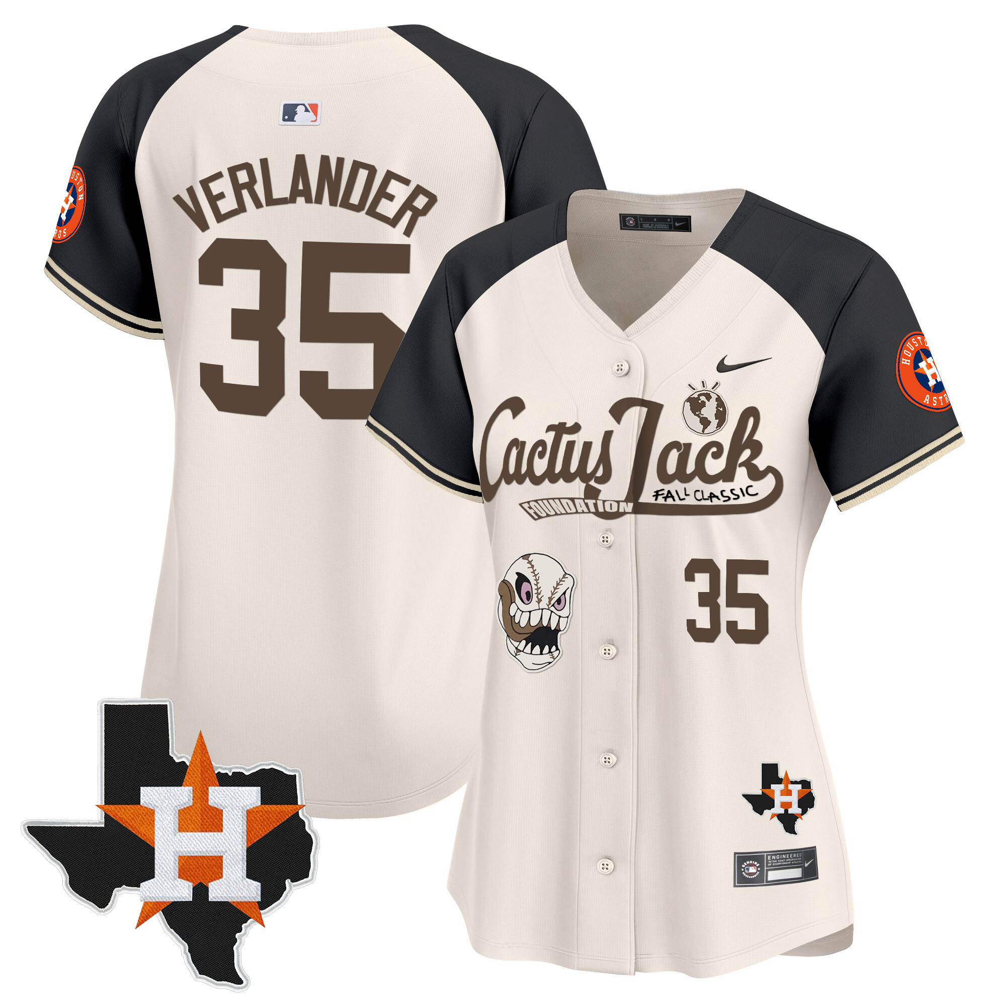 Justin Verlander Women's Houston Astros Cactus Jack Patch Vapor Premier Limited V8 Cream Alternate Jersey - All Stitched