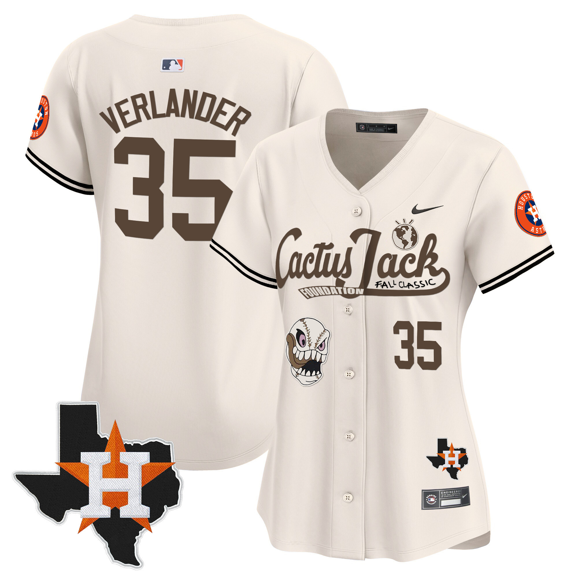 Justin Verlander Women's Houston Astros Cactus Jack Patch Vapor Premier Limited V8 Cream Jersey - All Stitched