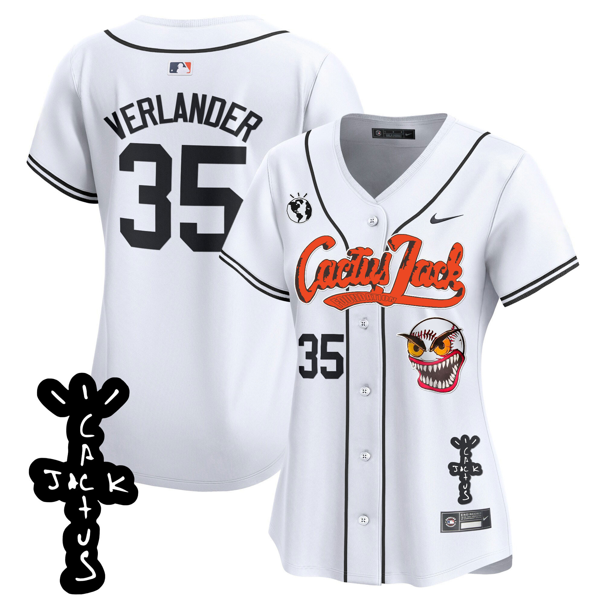 Justin Verlander Women's Houston Astros Cactus Jack Patch Vapor Premier Limited White Jersey - All Stitched