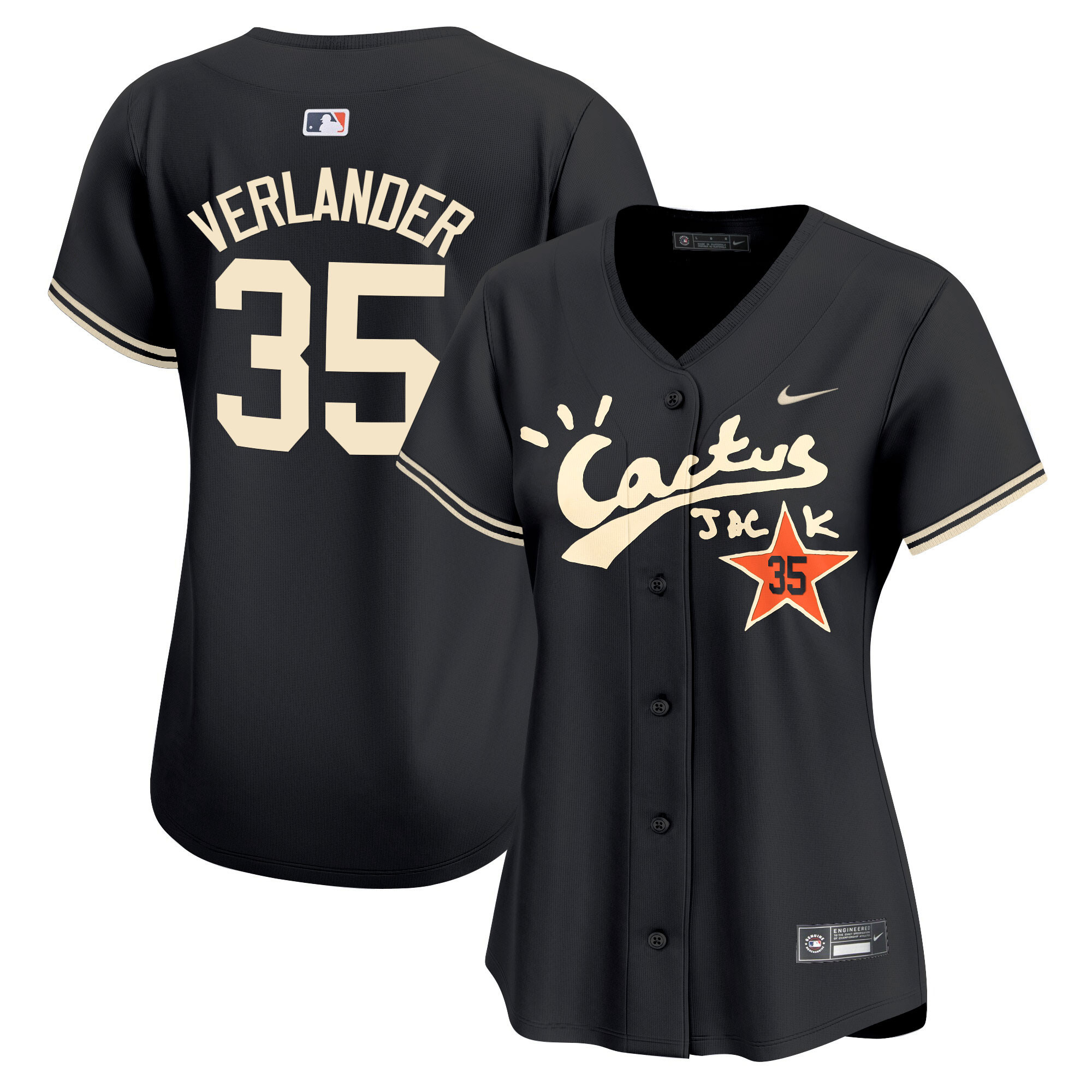 Justin Verlander Women's Houston Astros Cactus Jack Vapor Premier Limited V2 Black Jersey - All Stitched