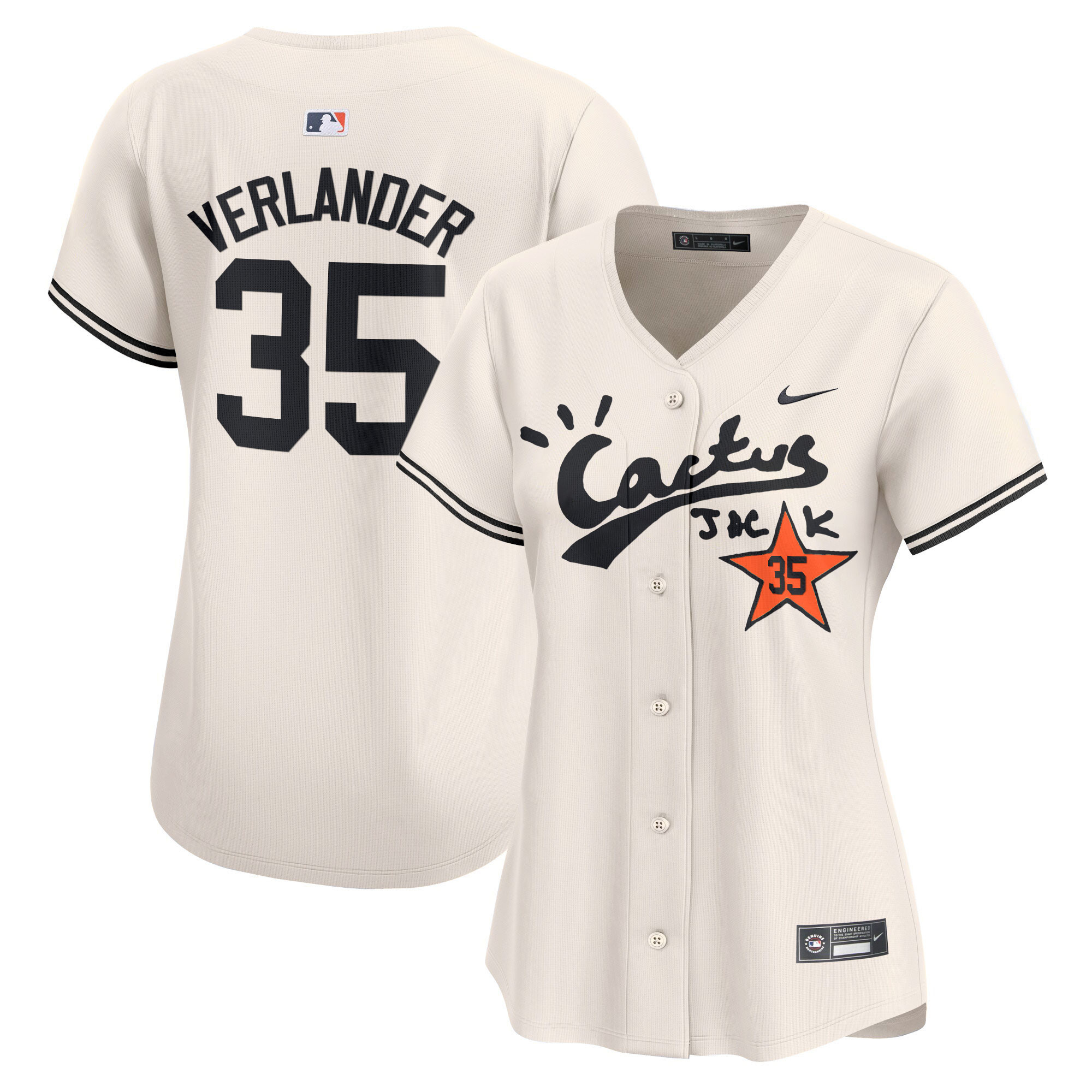Justin Verlander Women's Houston Astros Cactus Jack Vapor Premier Limited V2 Cream Jersey - All Stitched