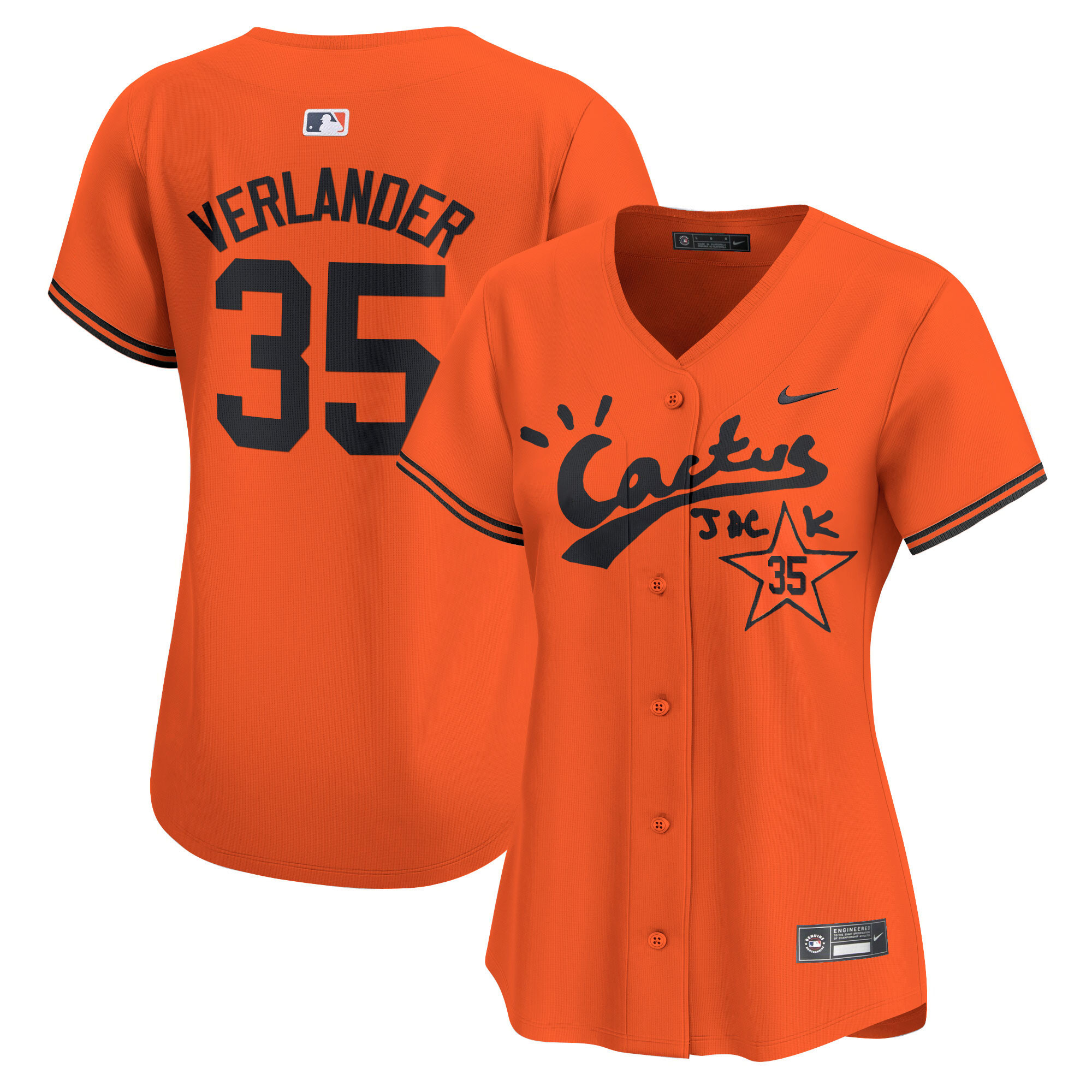 Justin Verlander Women's Houston Astros Cactus Jack Vapor Premier Limited V2 Orange Jersey - All Stitched