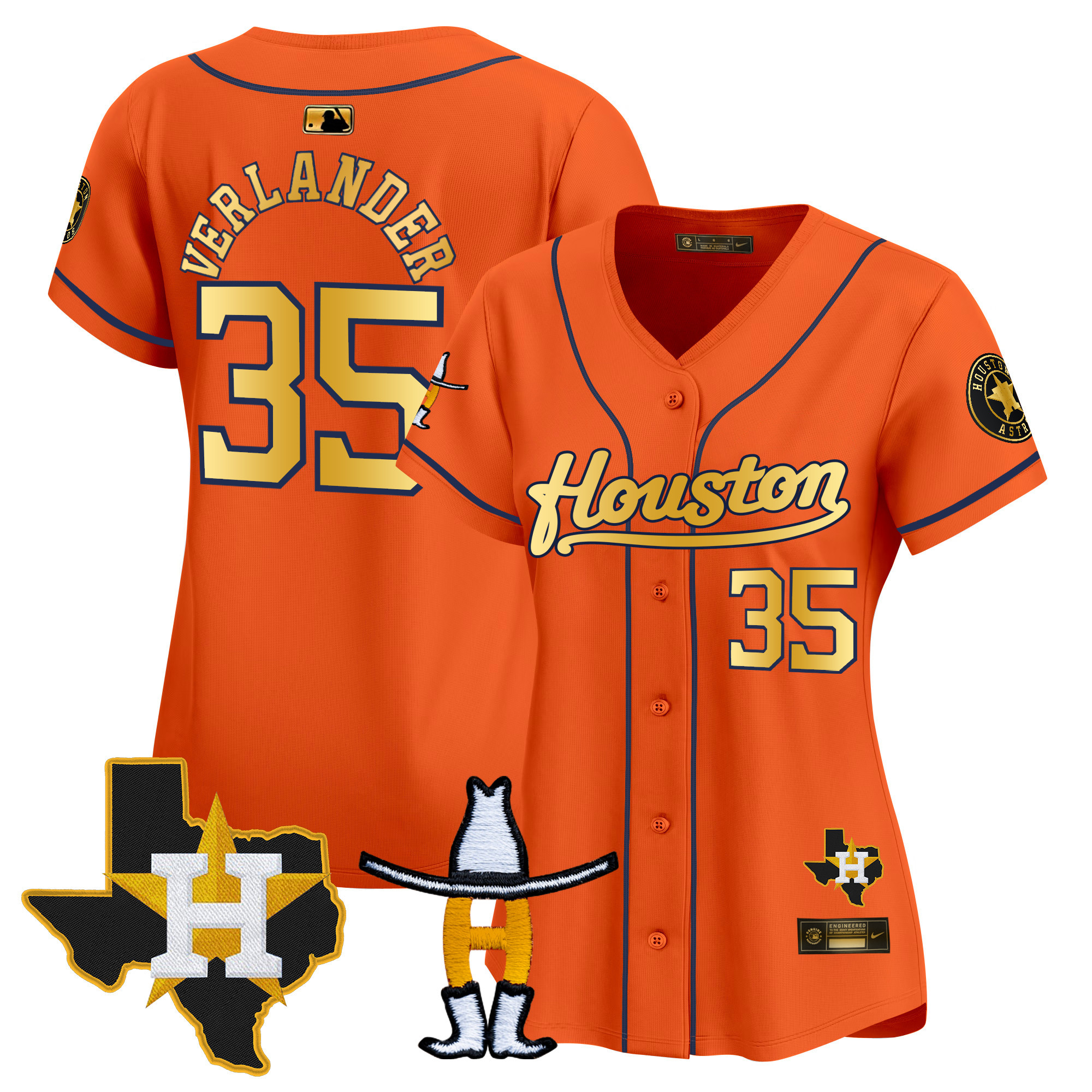 Justin Verlander Women's Houston Astros Houston Rodeo Patch Vapor Premier Limited Orange Gold Jersey - All Stitched