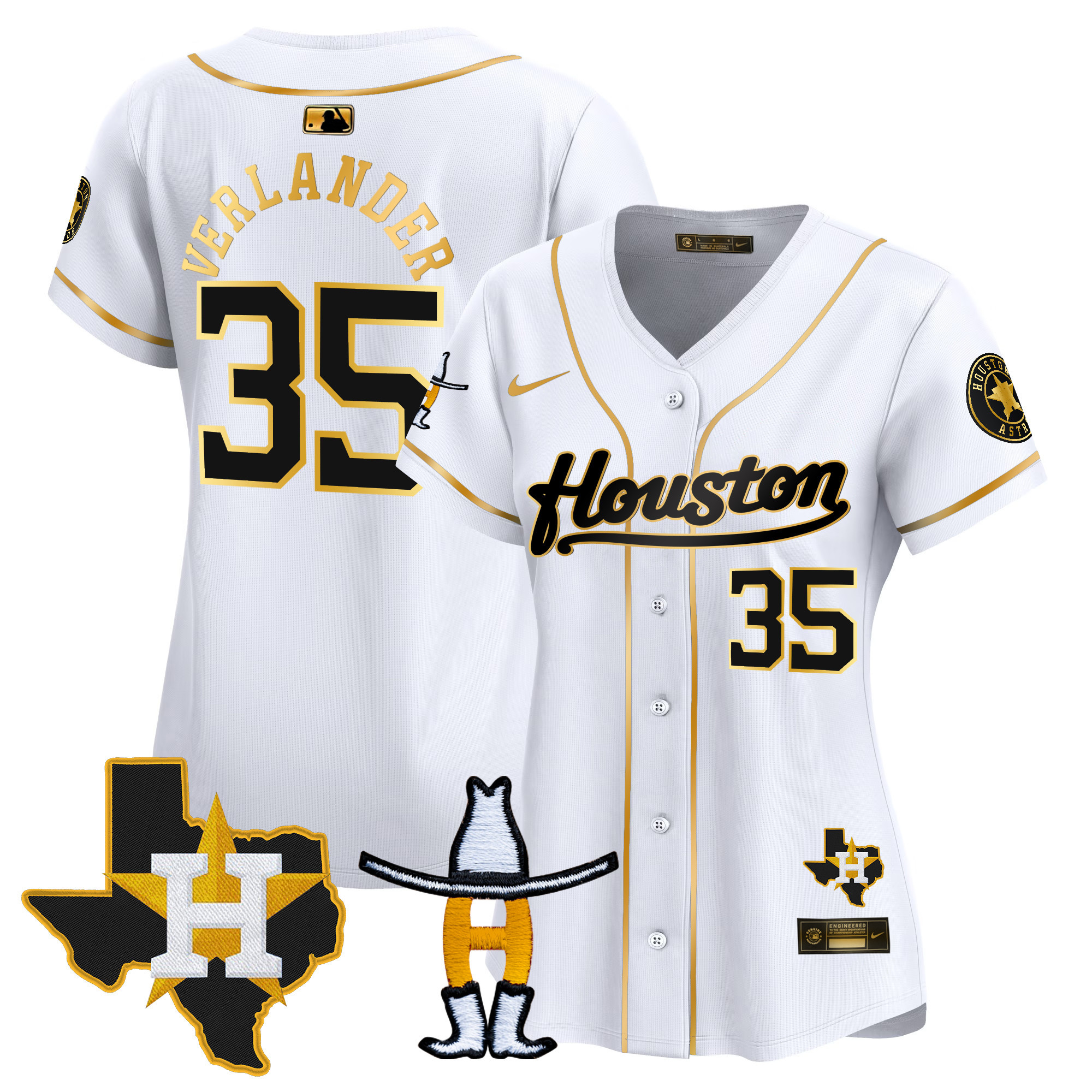 Justin Verlander Women's Houston Astros Houston Rodeo Patch Vapor Premier Limited White Gold Jersey - All Stitched