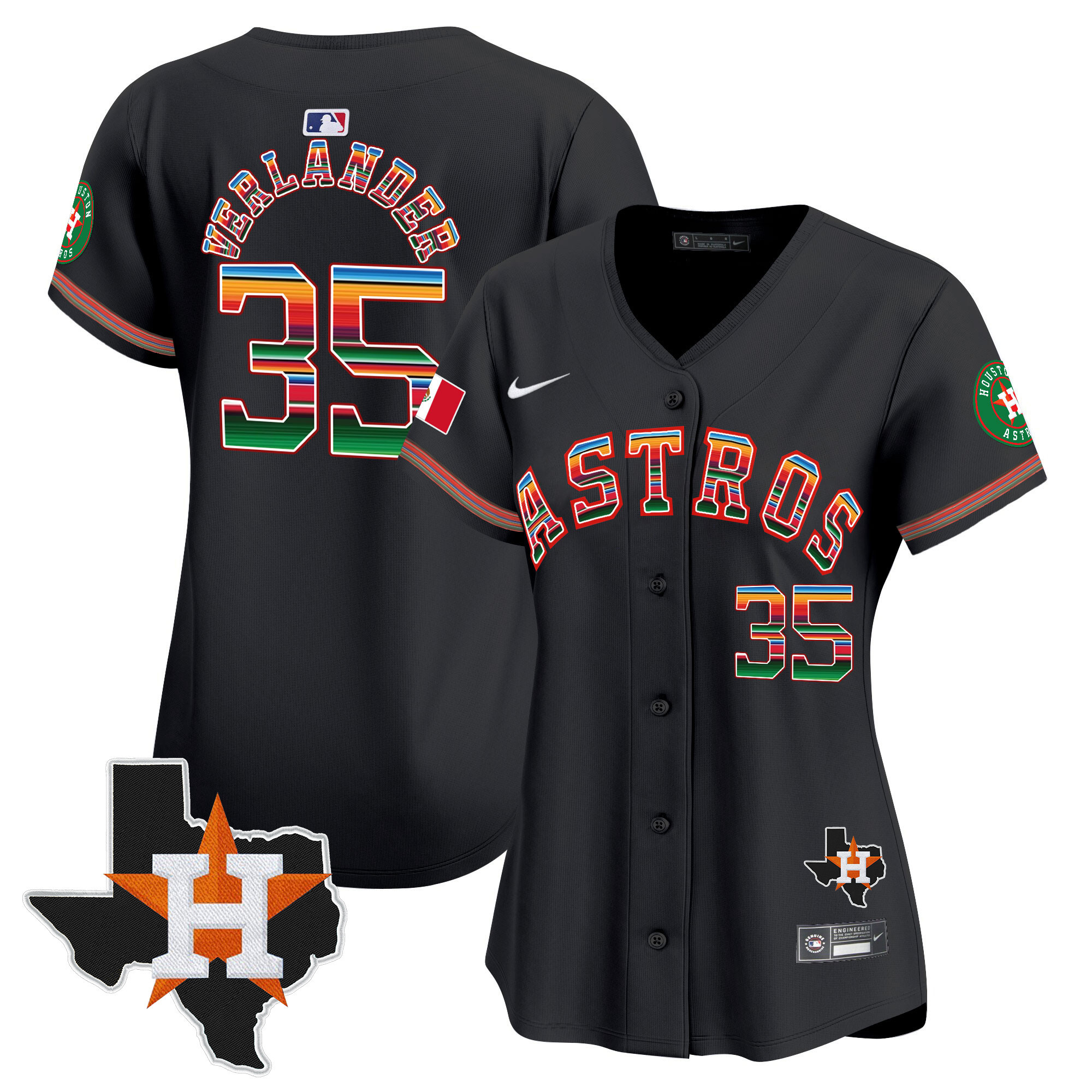 Justin Verlander Women's Houston Astros Mexico Texas Patch Vapor Premier Limited Black Jersey - All Stitched