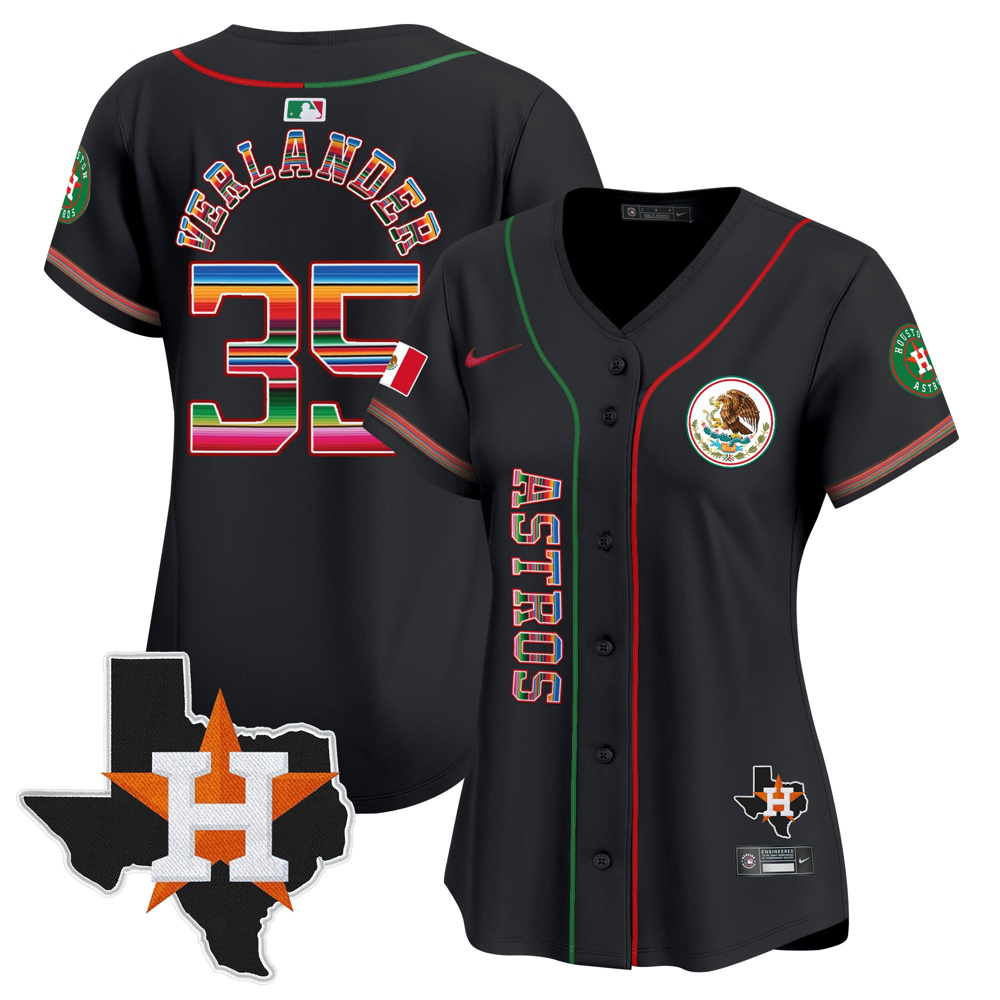 Justin Verlander Women's Houston Astros Mexico Vapor Premier Limited V4 Black Jersey - All Stitched