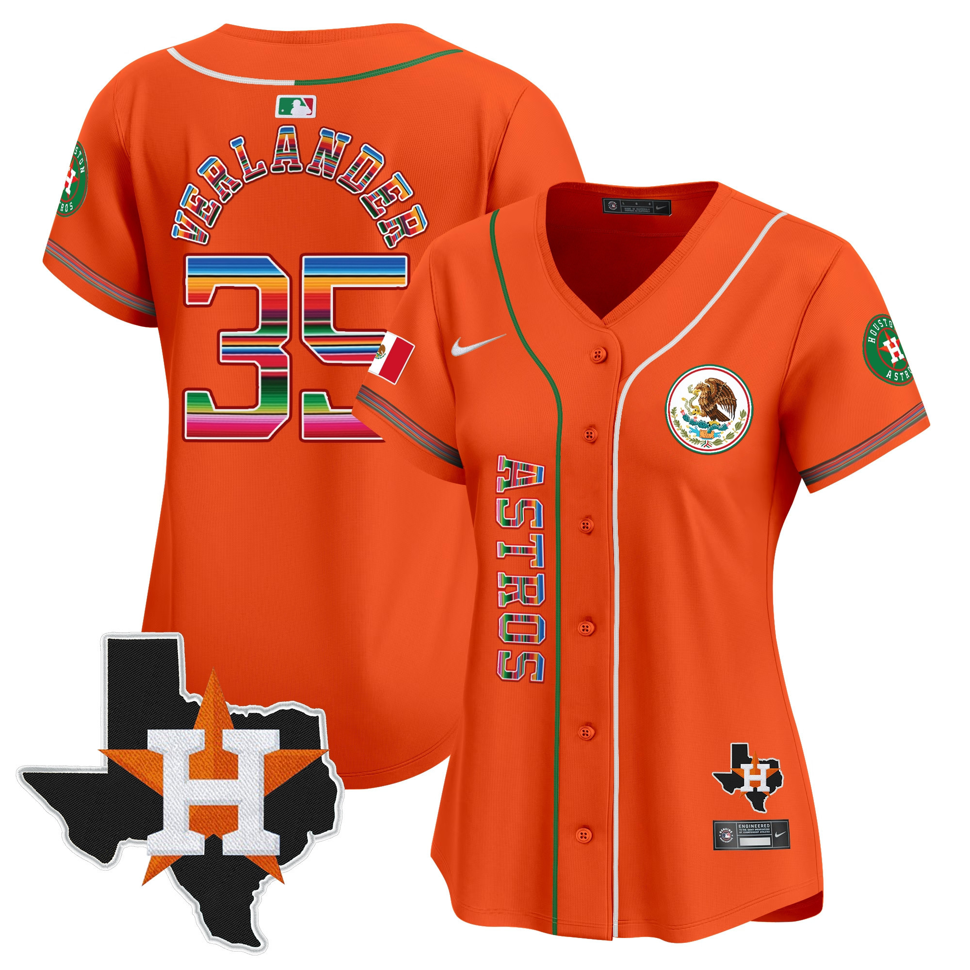 Justin Verlander Women's Houston Astros Mexico Vapor Premier Limited V4 Orange Jersey - All Stitched