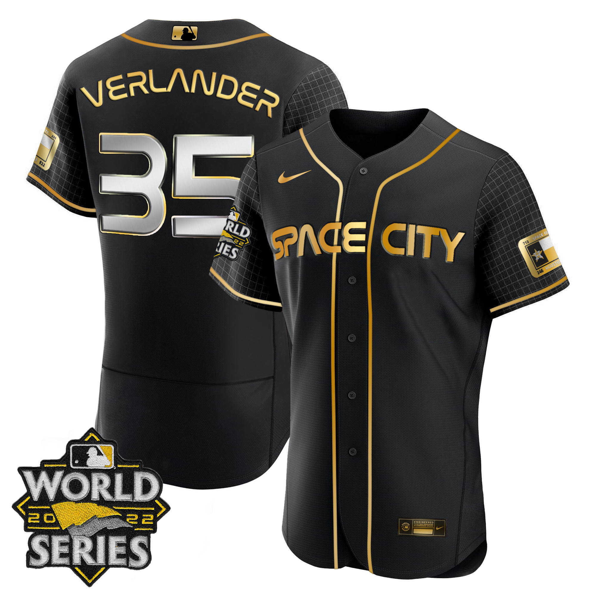 Justin Verlander Women's Houston Astros Space City Gold 2022 World Series Flex Base Jersey - All Stitched