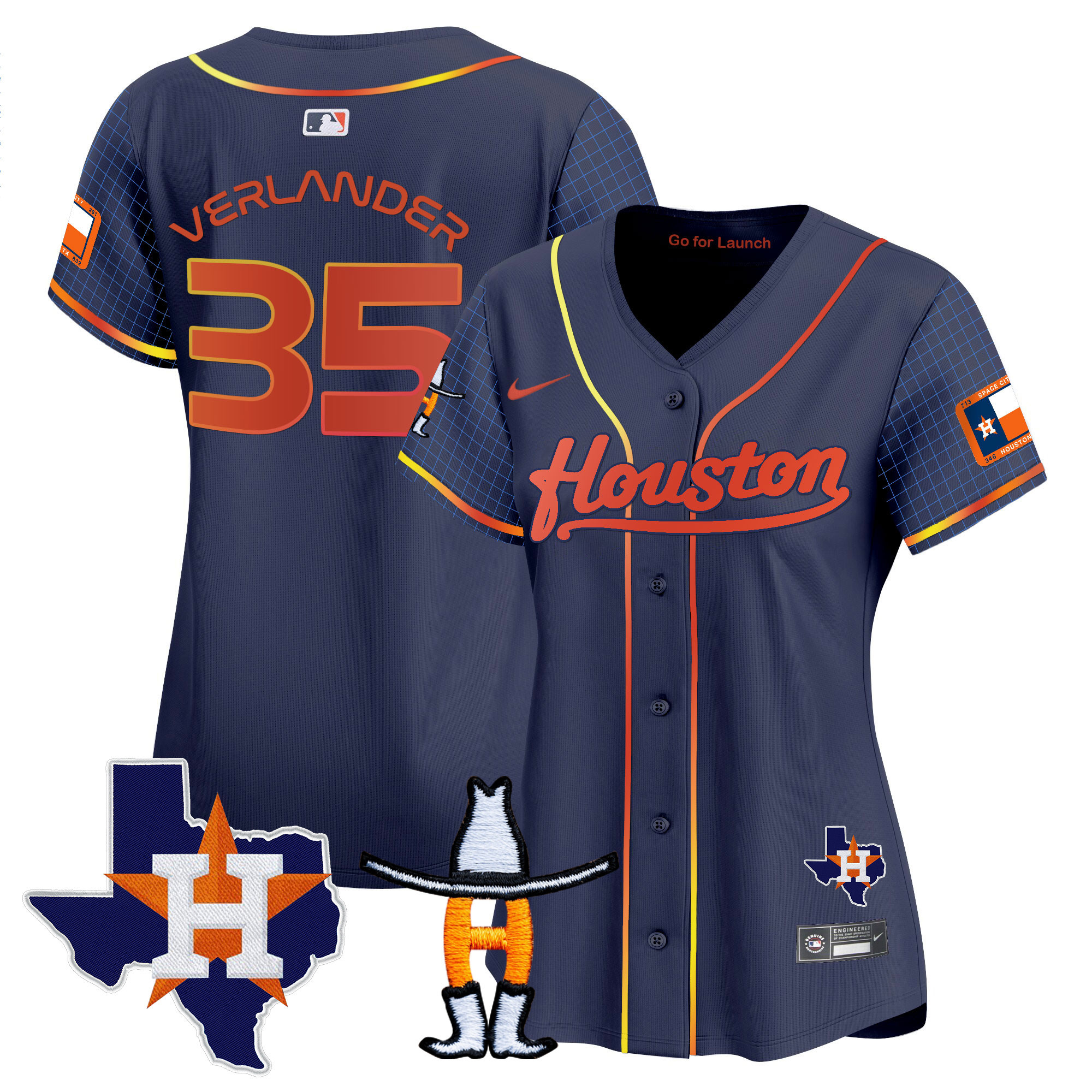 Justin Verlander Women's Houston Astros Space City Houston Rodeo Patch Vapor Premier Limited Navy Jersey - All Stitched