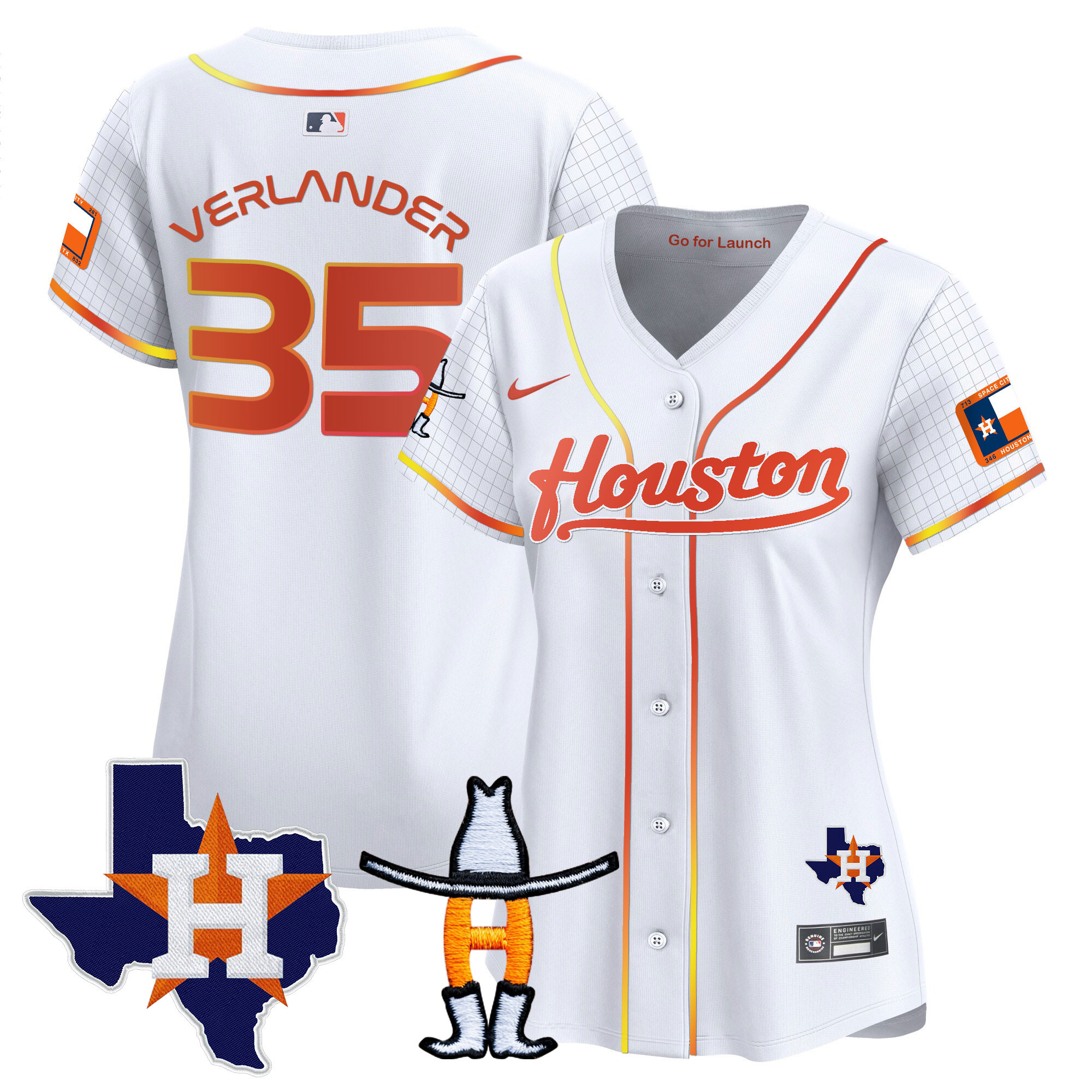 Justin Verlander Women's Houston Astros Space City Houston Rodeo Patch Vapor Premier Limited White Jersey - All Stitched