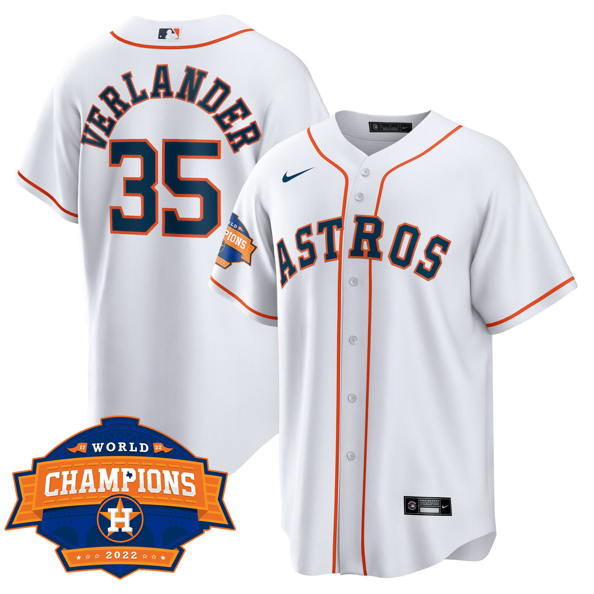 Justin Verlander Youth's Houston Astros 2022 World Series Champions Patch Limited Cool Home Jersey - All Stitched
