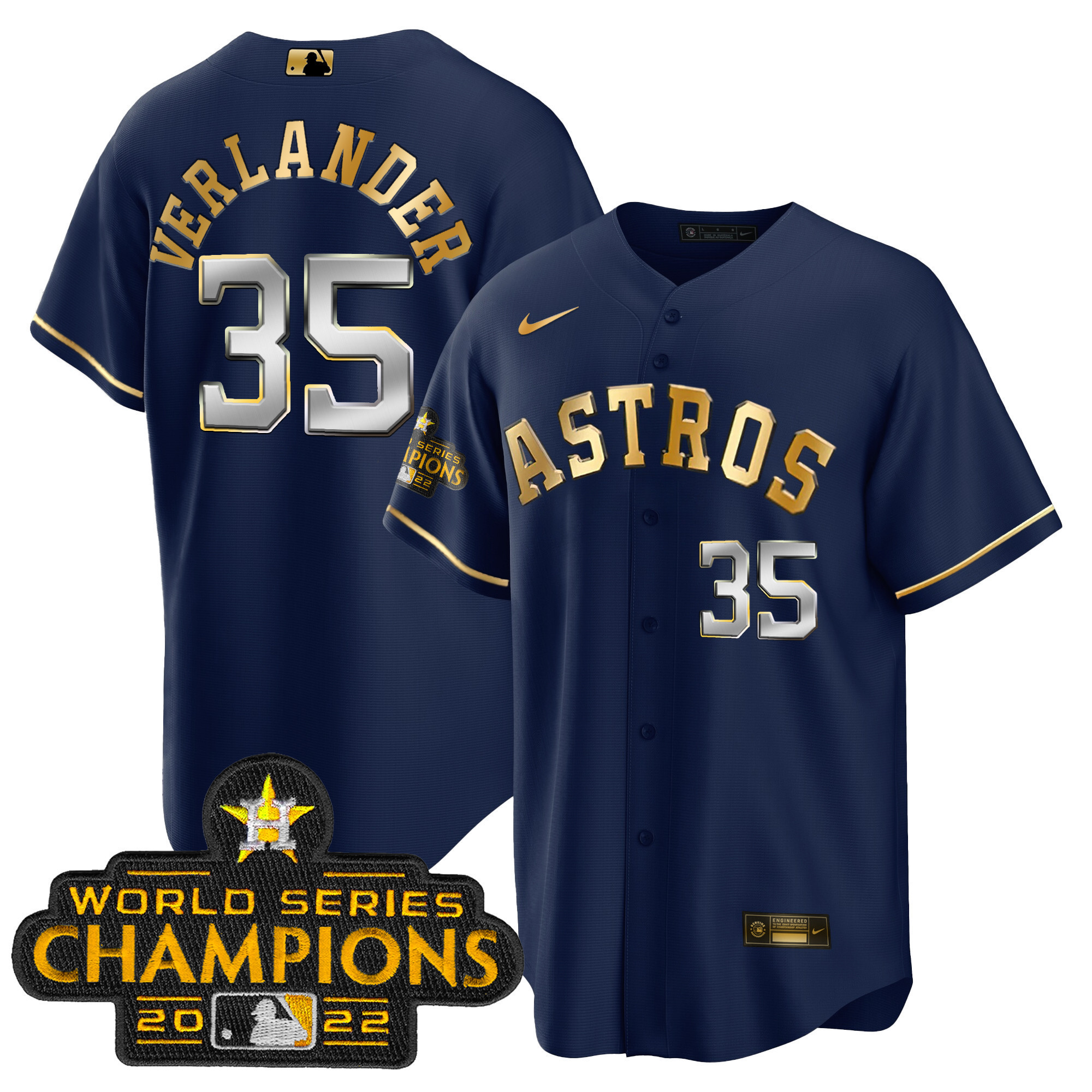 Justin Verlander Youth's Houston Astros 2023 Gold Cool Base Collection Navy Gold Jersey - All Stitched
