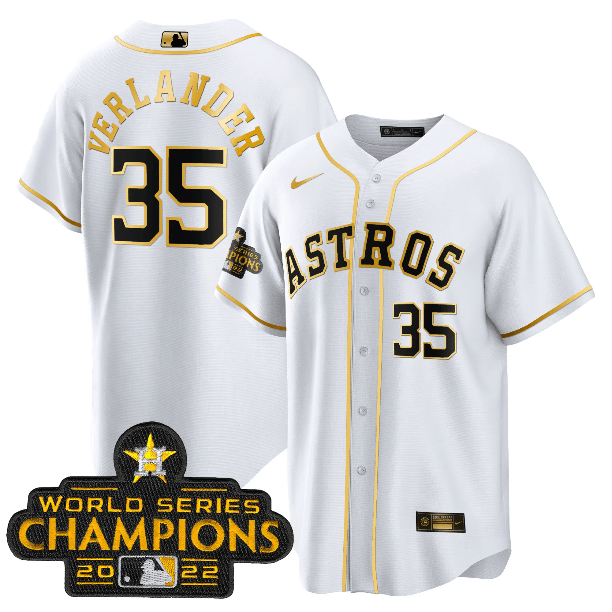 Justin Verlander Youth's Houston Astros 2023 Gold Cool Base Collection White Gold Jersey - All Stitched