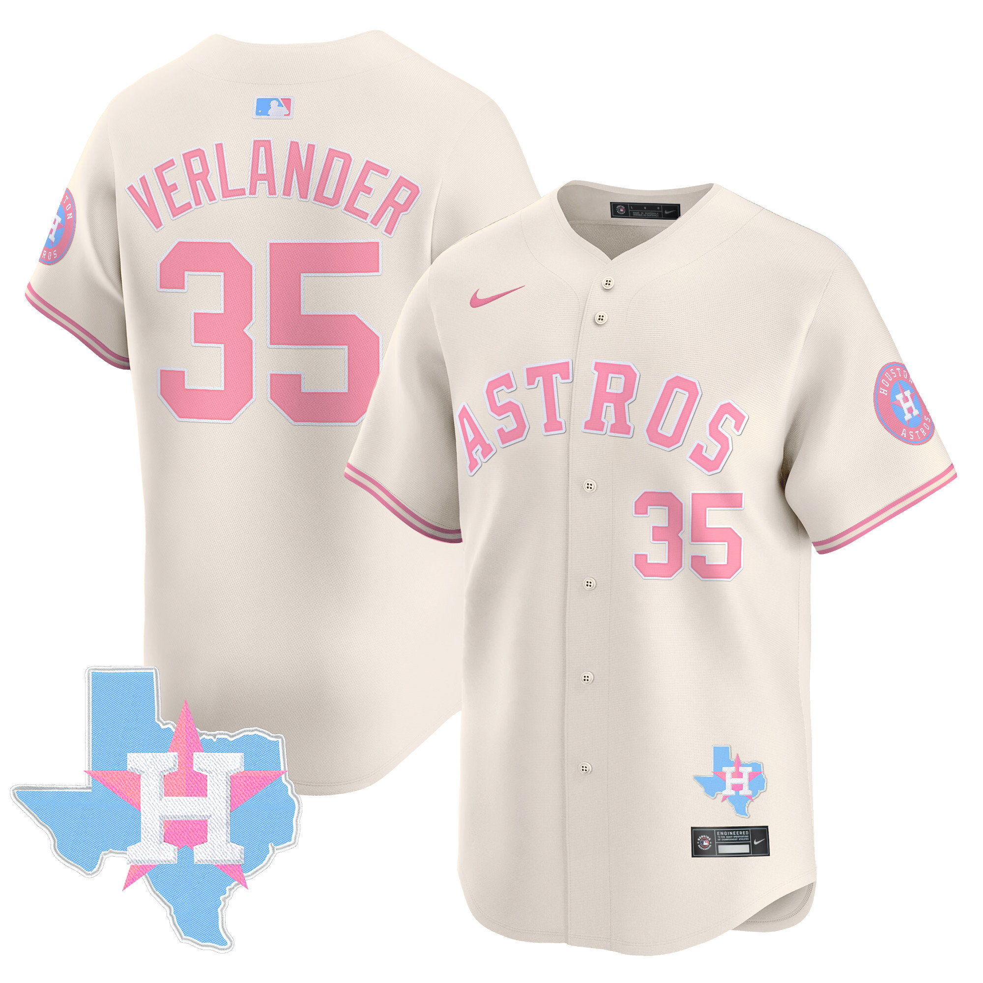 Justin VerlanderUnisex Houston Astros Bubblegum Pink Vapor Premier Limited Cream Jersey - All Stitched