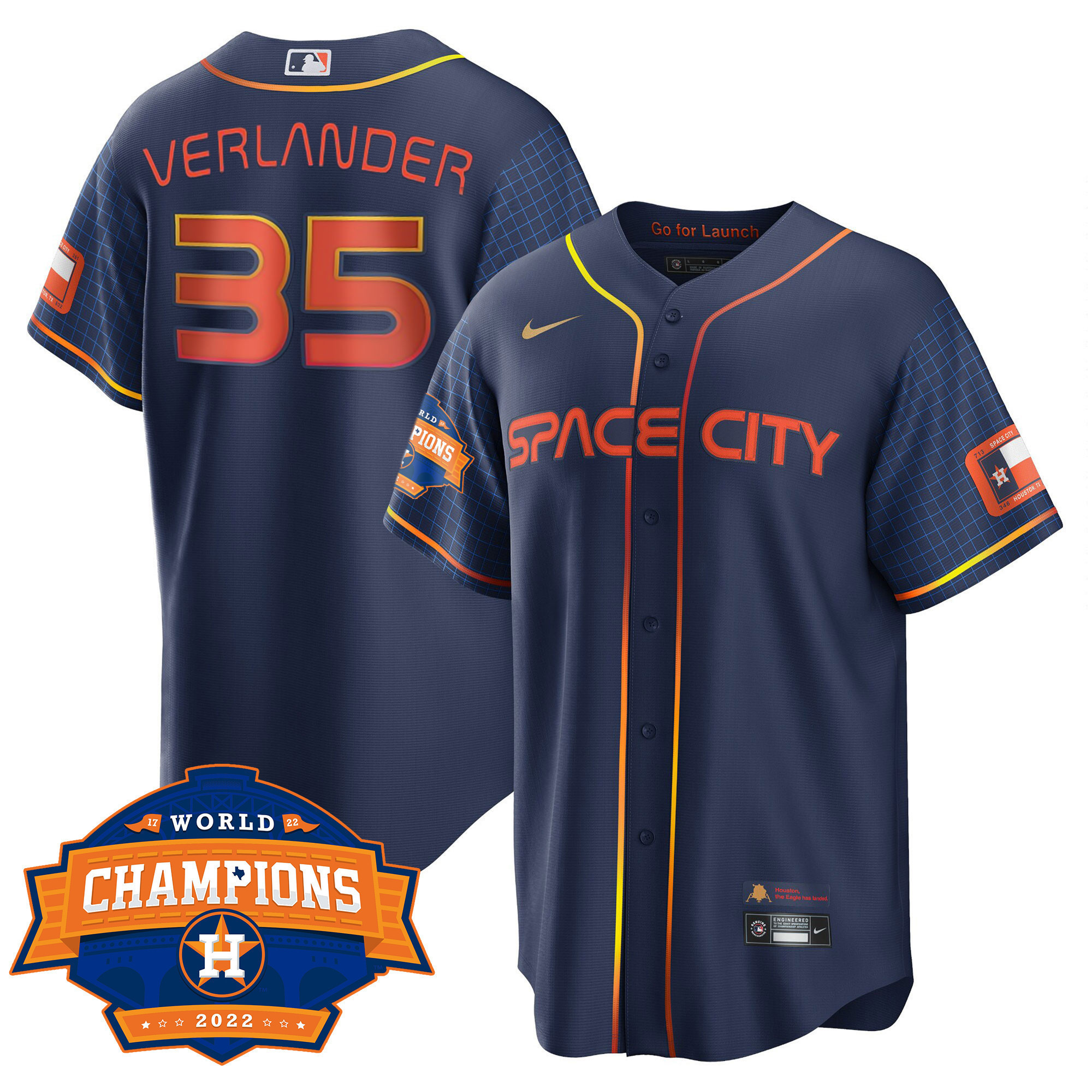 Justin VerlanderYouth's Houston Astros Space City 2022 World Series Champions Patch Limited Cool Navy Jersey ñ All Stitched