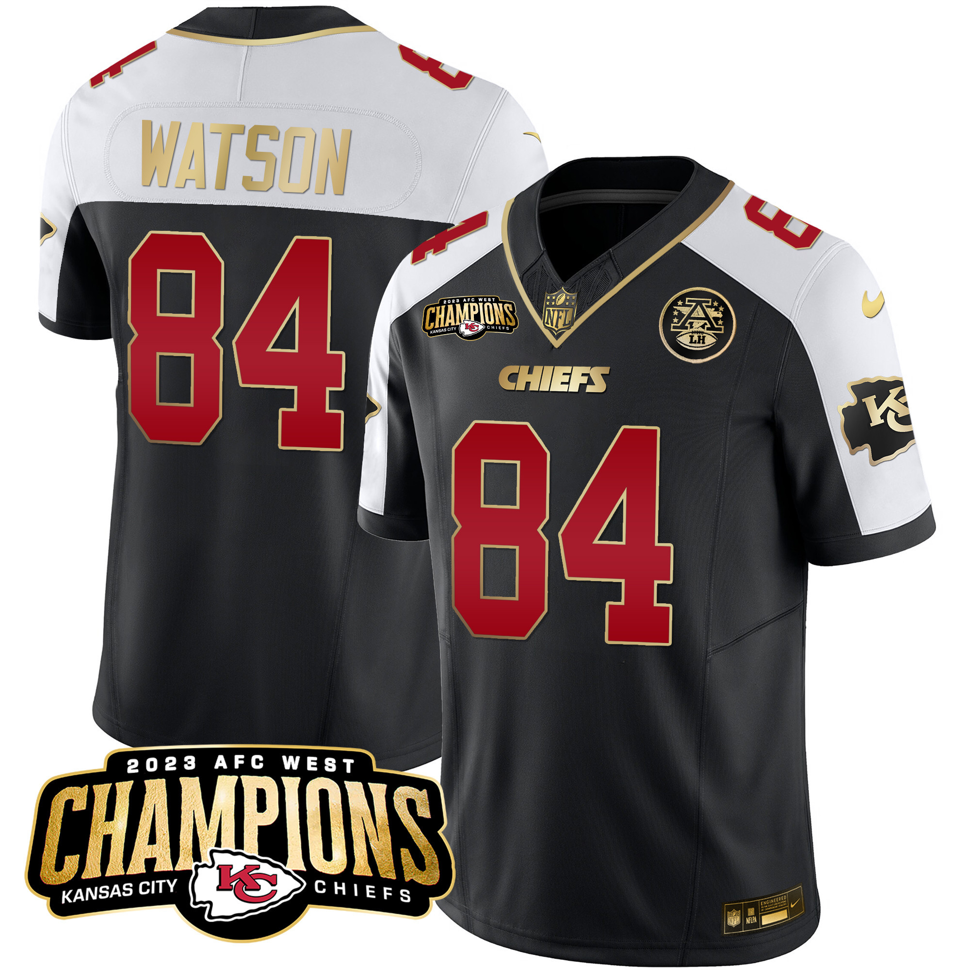 Justin Watson Men's Kansas City Chiefs 2023 AFC West Champions Patch Vapor Limited Black Alternate Jersey - All Stitched 