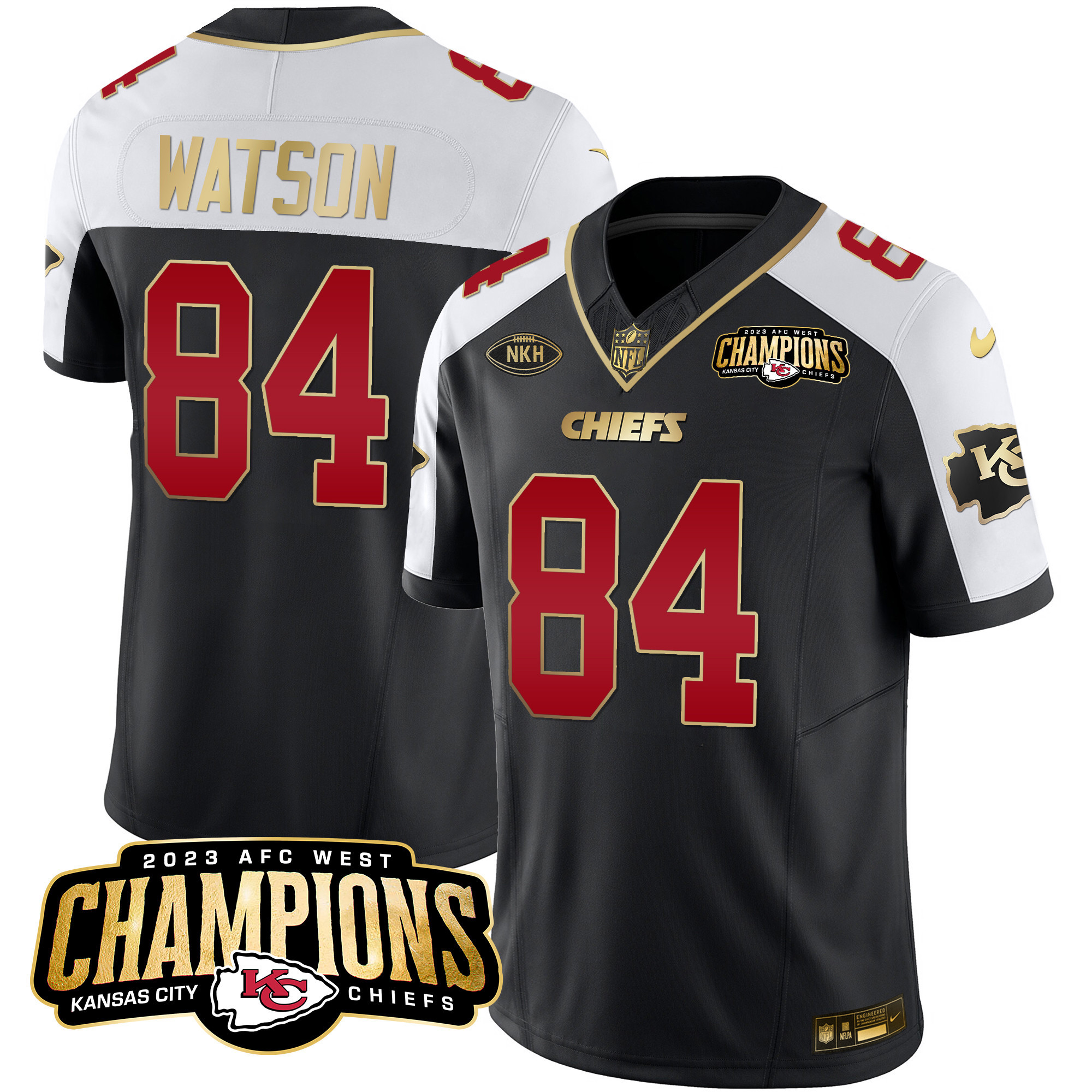 Justin Watson Men's Kansas City Chiefs 2023 AFC West Champions Patch Vapor Limited Black Alternate Jersey - All Stitched 