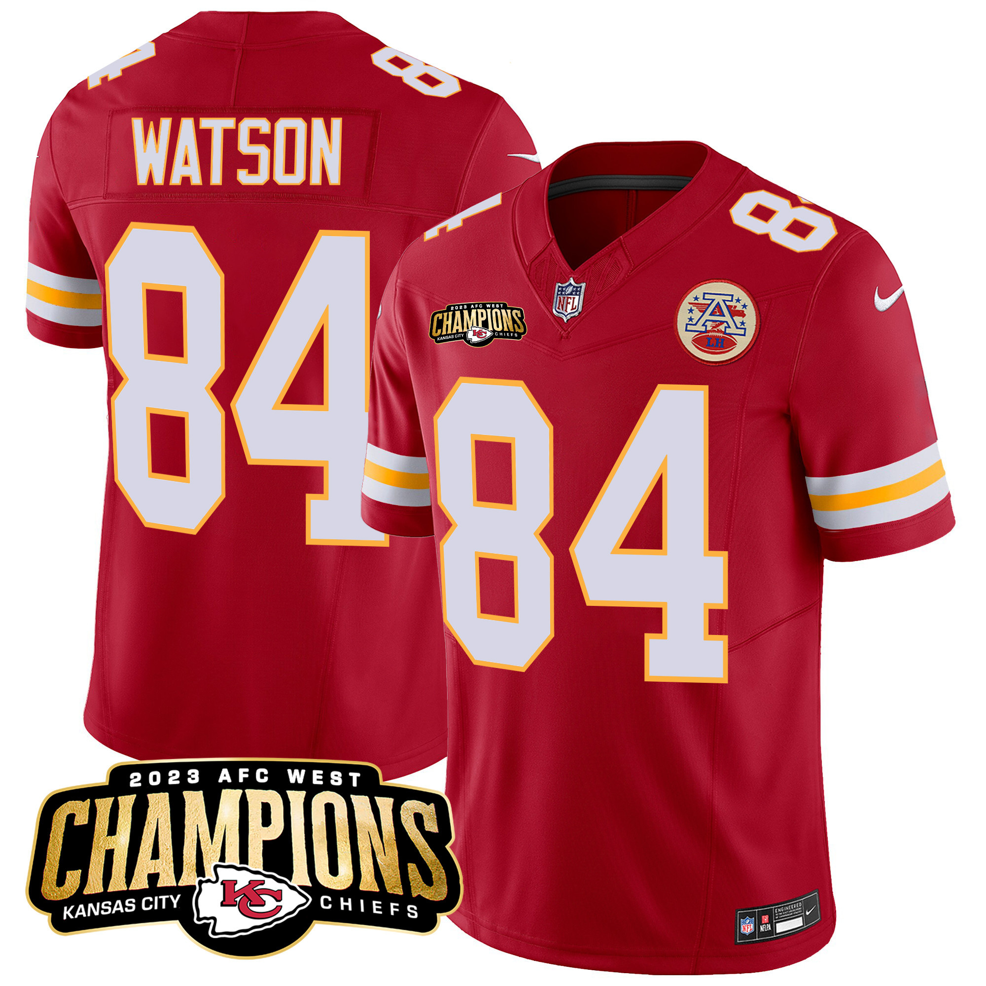 Justin Watson Men's Kansas City Chiefs 2023 AFC West Champions Patch Vapor Limited Red Jersey - All Stitched 