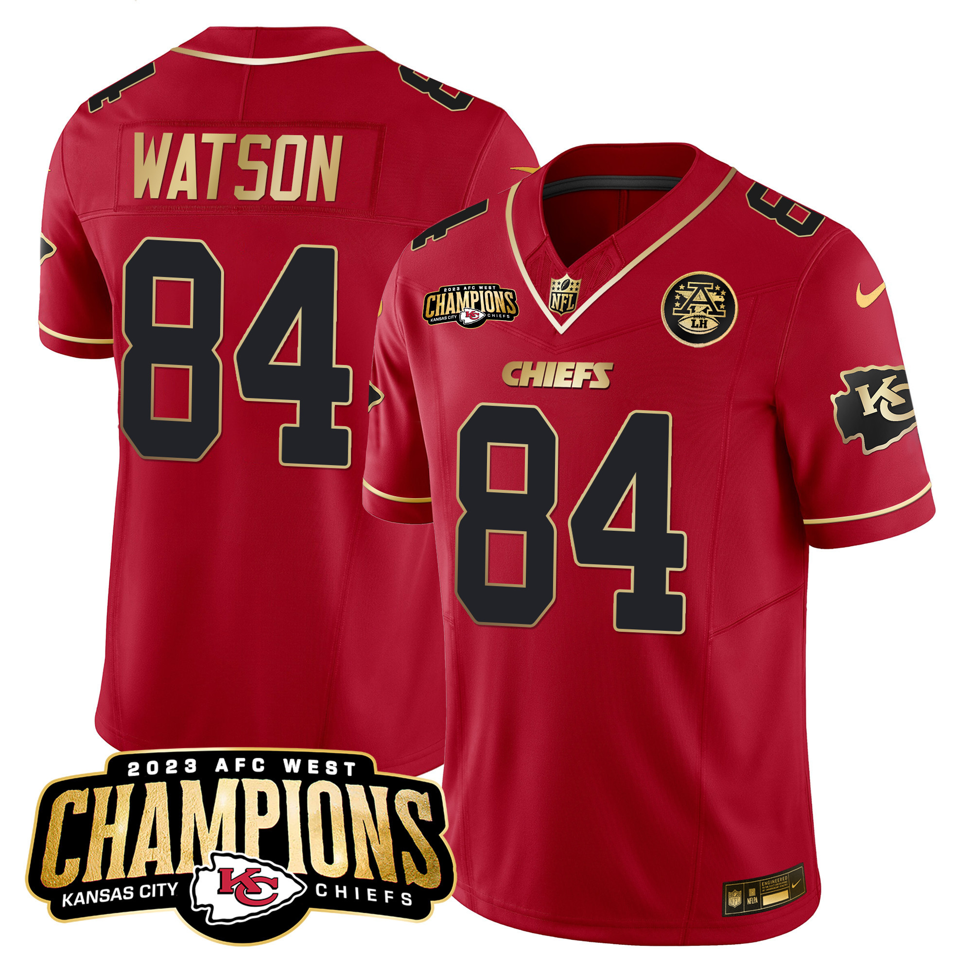Justin Watson Men's Kansas City Chiefs 2023 AFC West Champions Patch Vapor Limited Red Special Jersey - All Stitched 