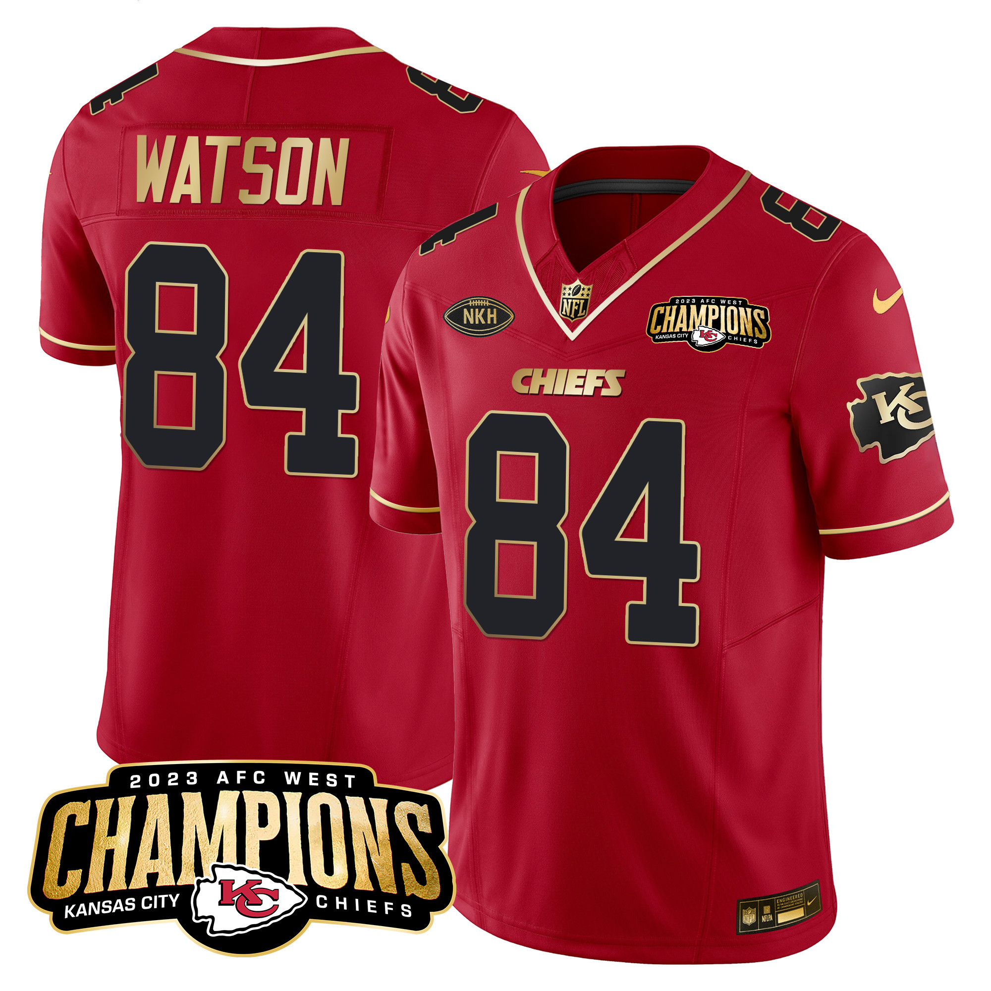 Justin Watson Men's Kansas City Chiefs 2023 AFC West Champions Patch Vapor Limited Red Special Jersey - All Stitched 