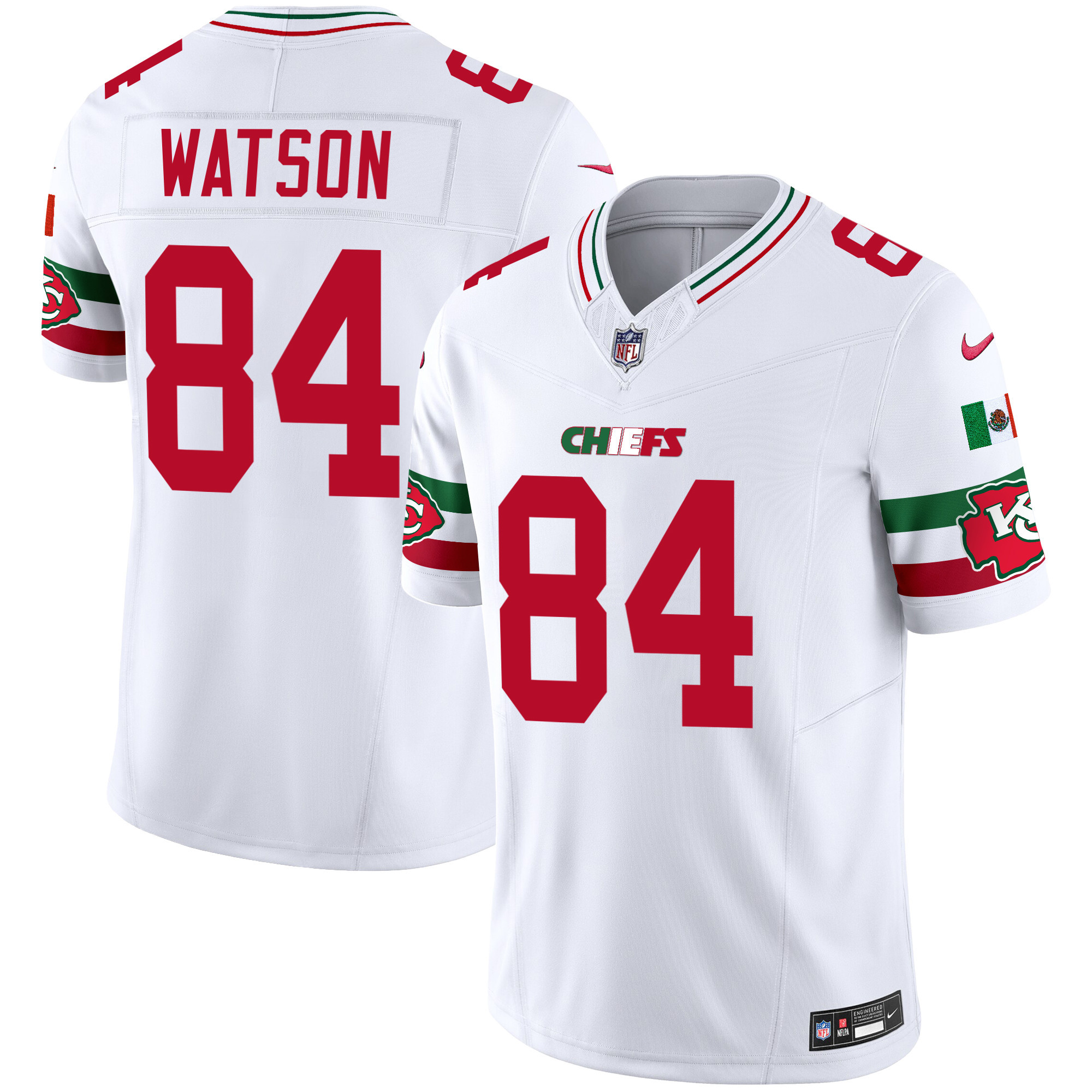 Justin Watson Men's Kansas City Chiefs Mexico Vapor Limited White Jersey - All Stitched 