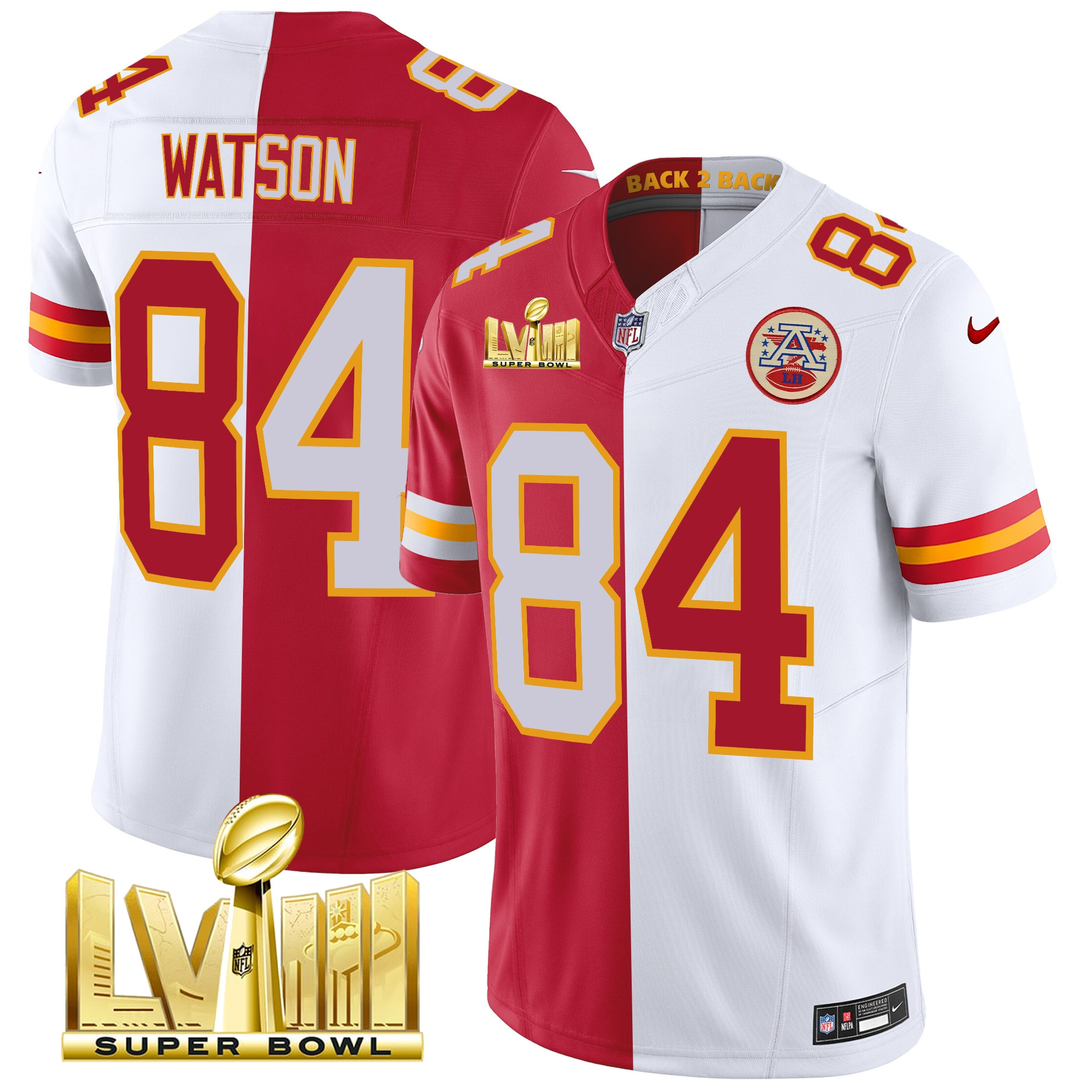 Justin Watson Men's Kansas City Chiefs Super Bowl LVIII & Back 2 Back Gold Patch Vapor Split Jersey - All Stitched 