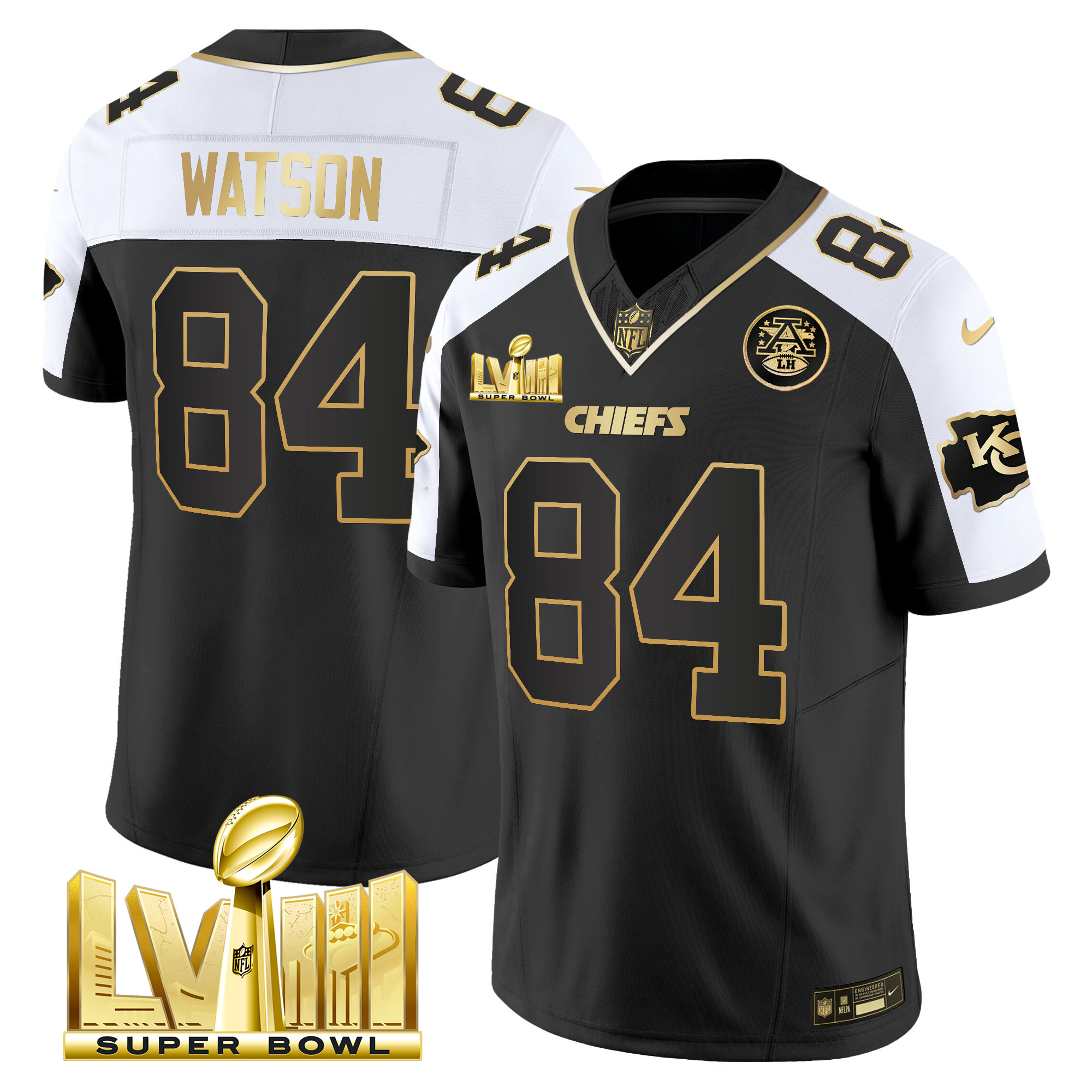 Justin Watson Men's Kansas City Chiefs Super Bowl LVIII Gold Patch Vapor Alternate Jersey - All Stitched 