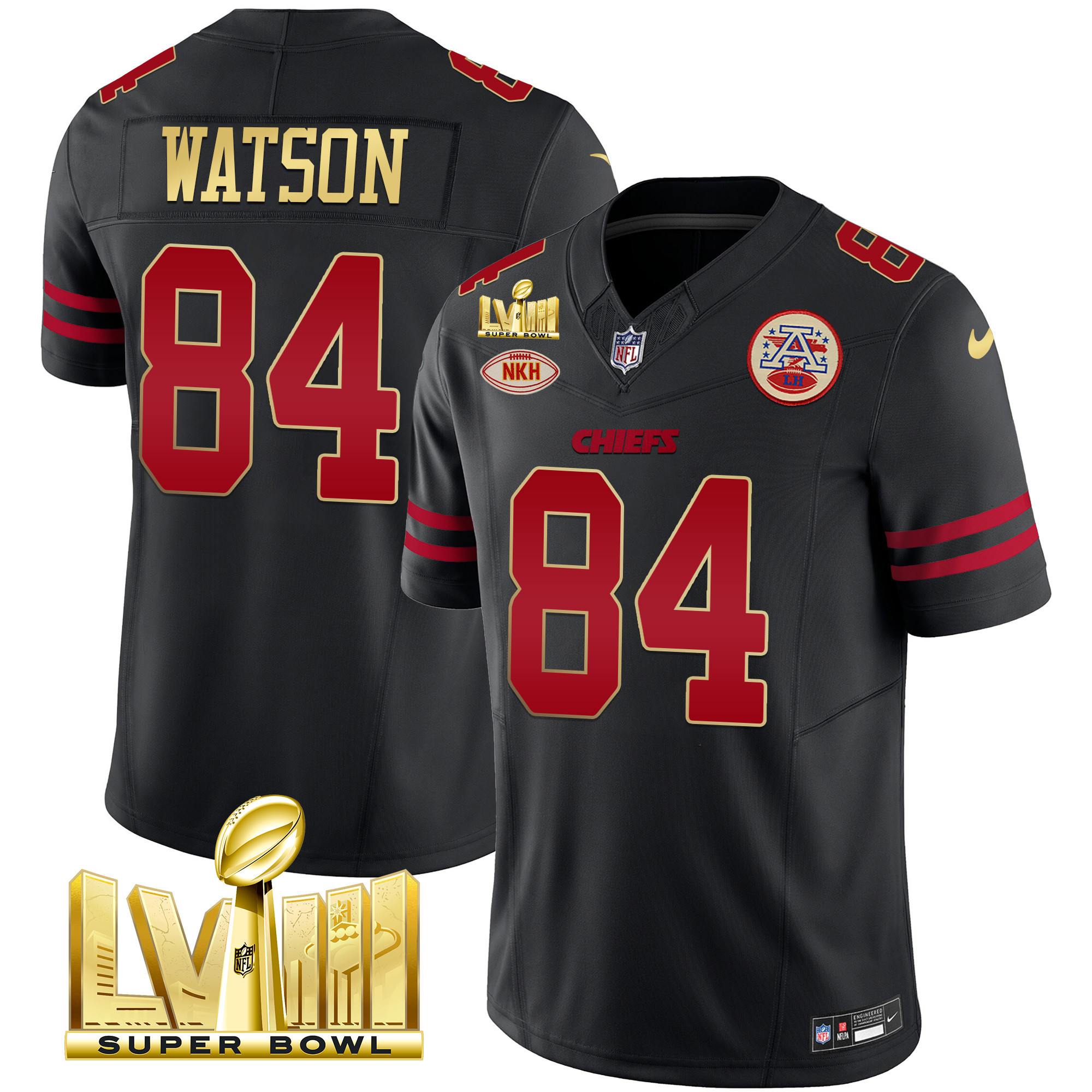 Justin Watson Men's Kansas City Chiefs Super Bowl LVIII Gold Patch Vapor Gold Trim Jersey - All Stitched 