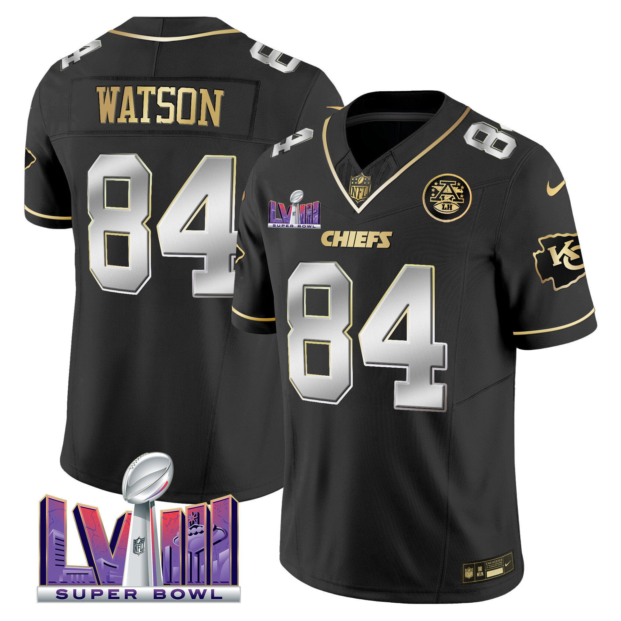 Justin Watson Men's Kansas City Chiefs Super Bowl LVIII Patch Vapor Black Limited Jersey - All Stitched 