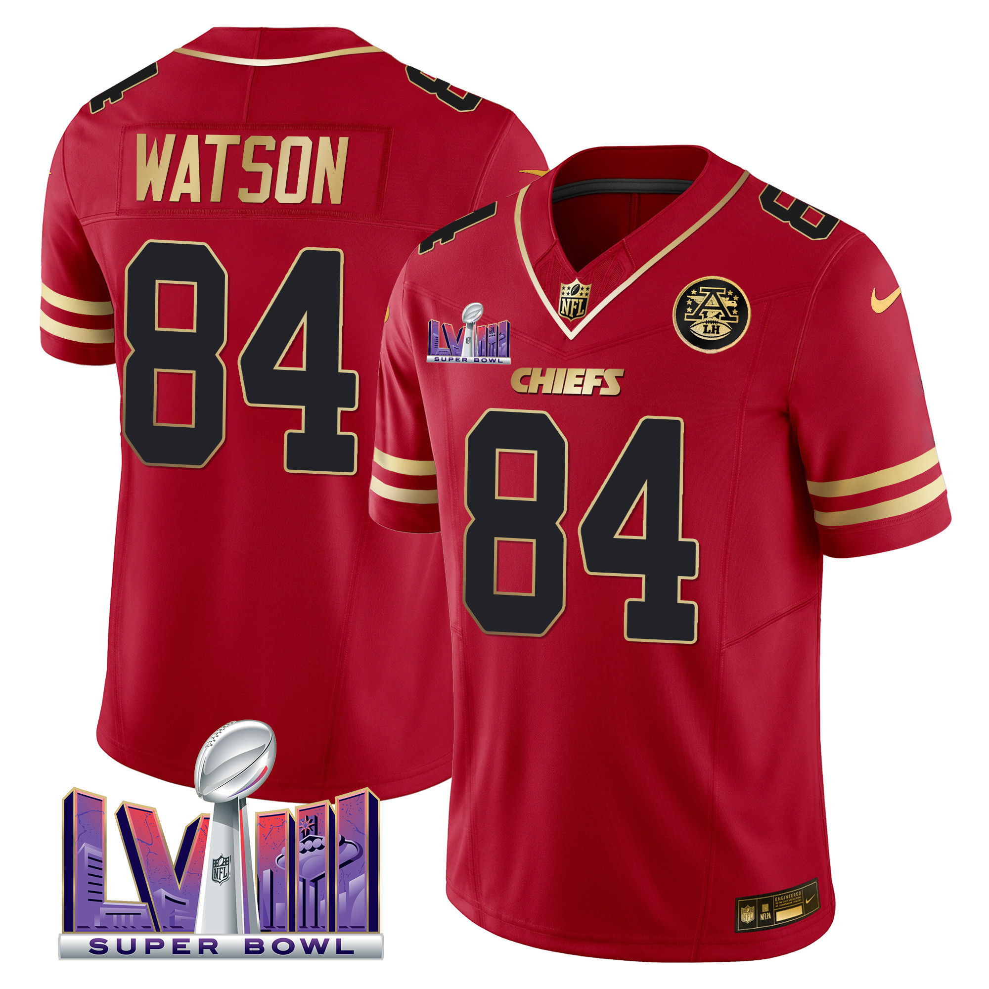 Justin Watson Men's Kansas City Chiefs Super Bowl LVIII Patch Vapor Black Red Jersey - All Stitched 