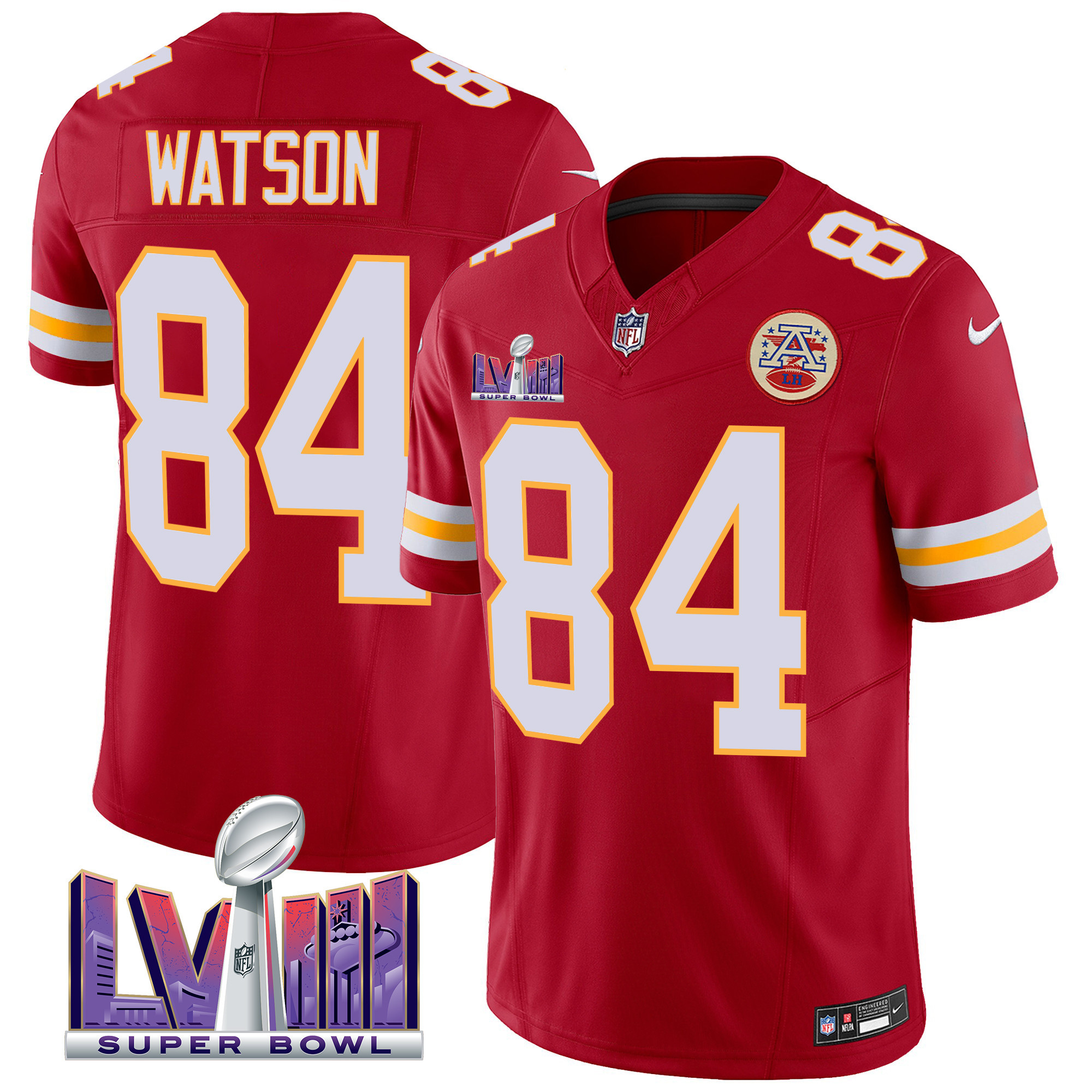 Justin Watson Men's Kansas City Chiefs Super Bowl LVIII Patch Vapor Red Jersey - All Stitched 